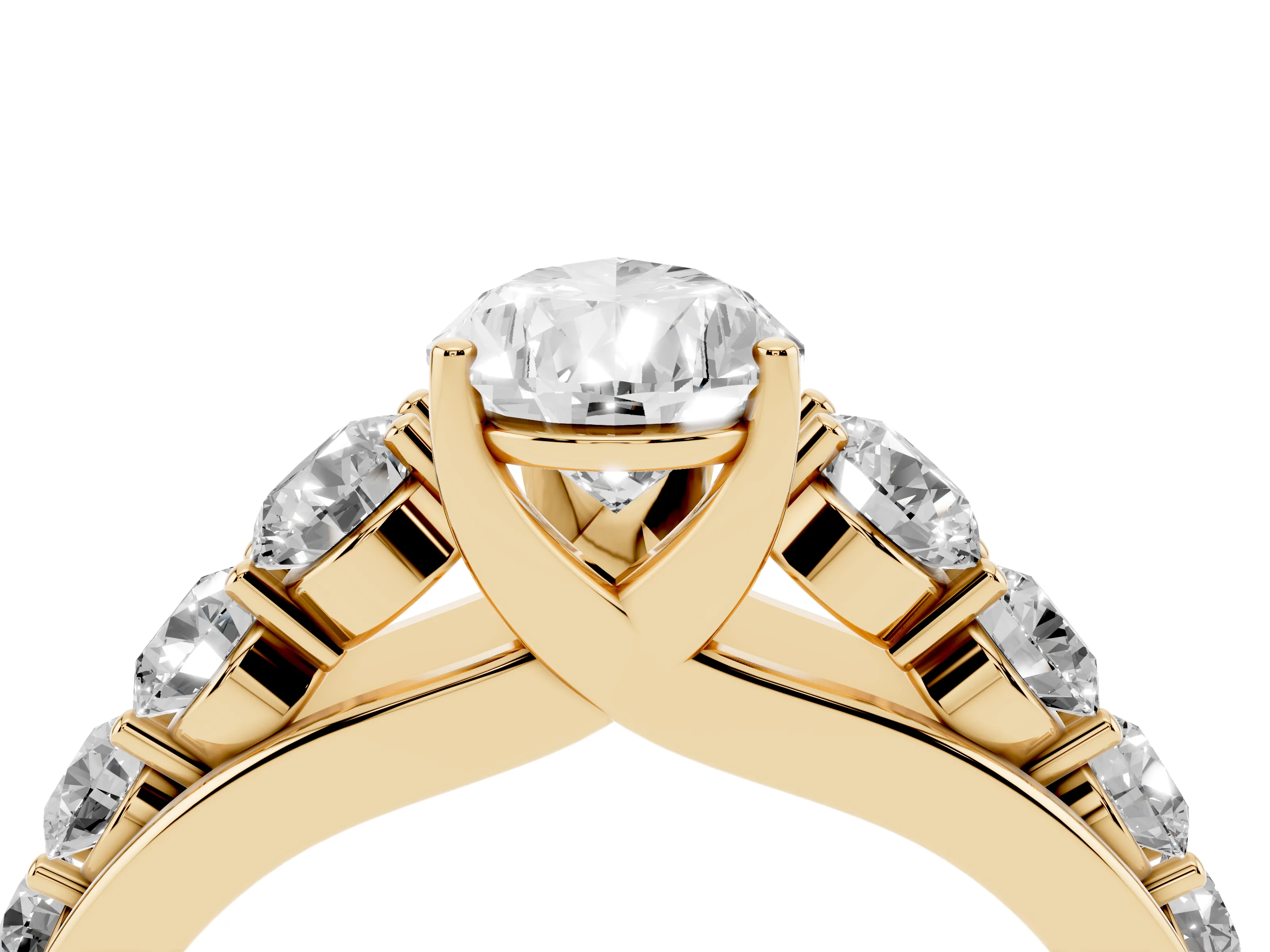 Pear Cut Diamond Solitaire Ring Set in Yellow gold with Pavé-Set Band and Prong Setting