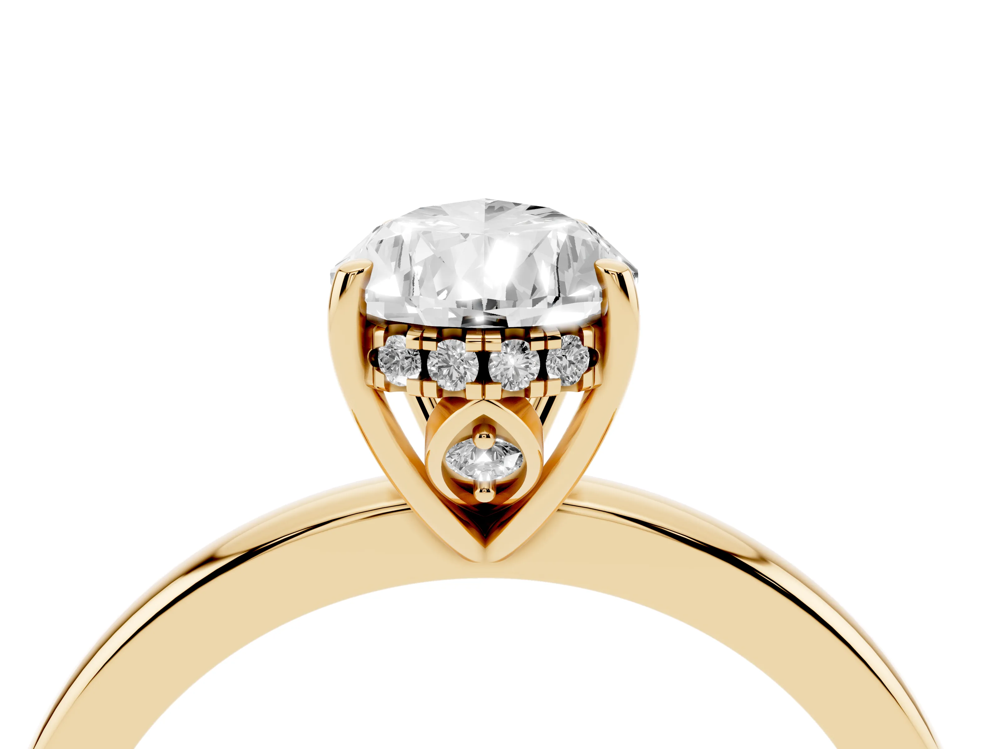 Pear Cut Diamond Solitaire Ring Set in Yellow gold with Plain Band and Prong Setting