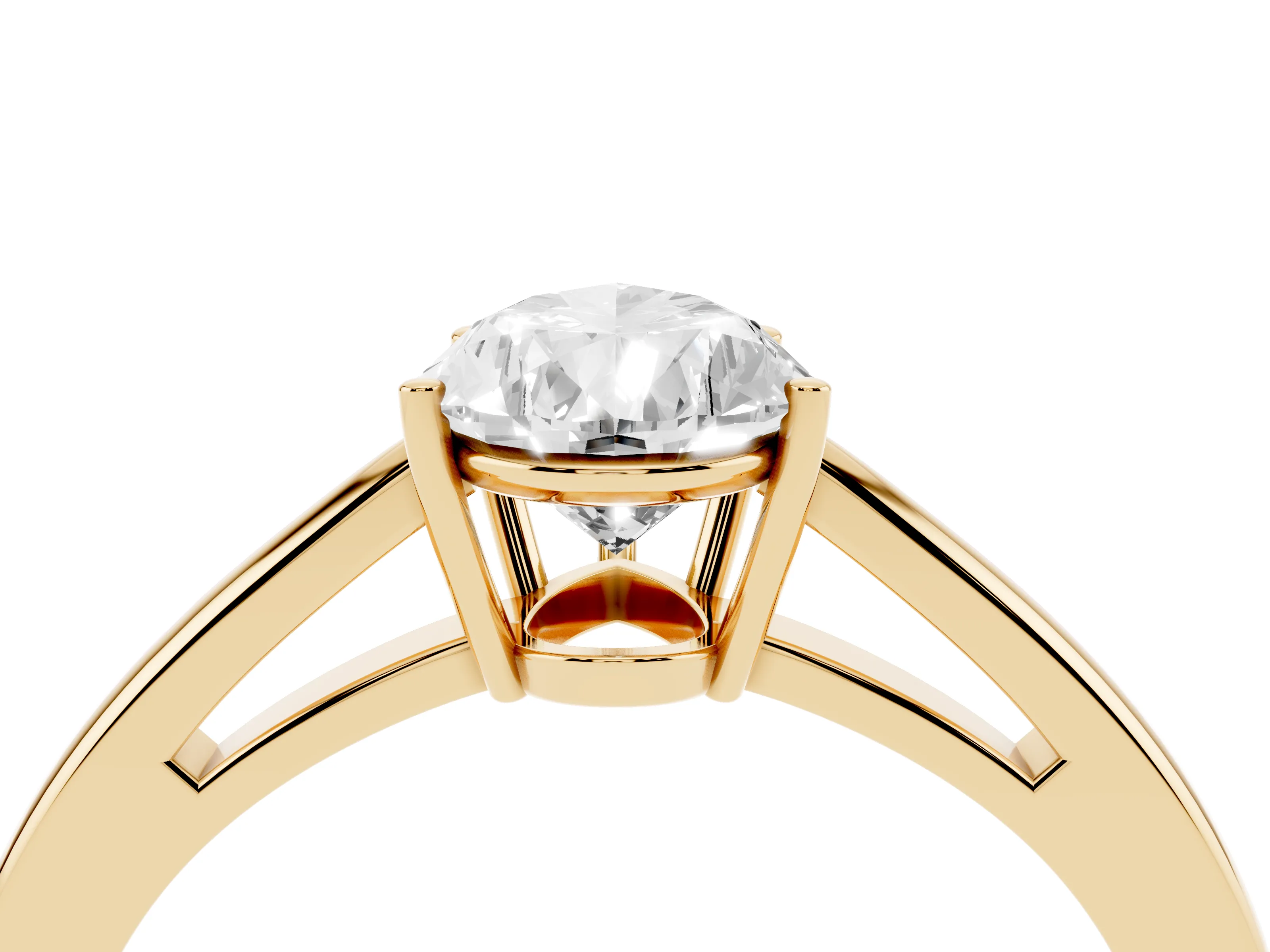 Pear Cut Diamond Solitaire Ring Set in Yellow gold with Split Shank and Prong Setting