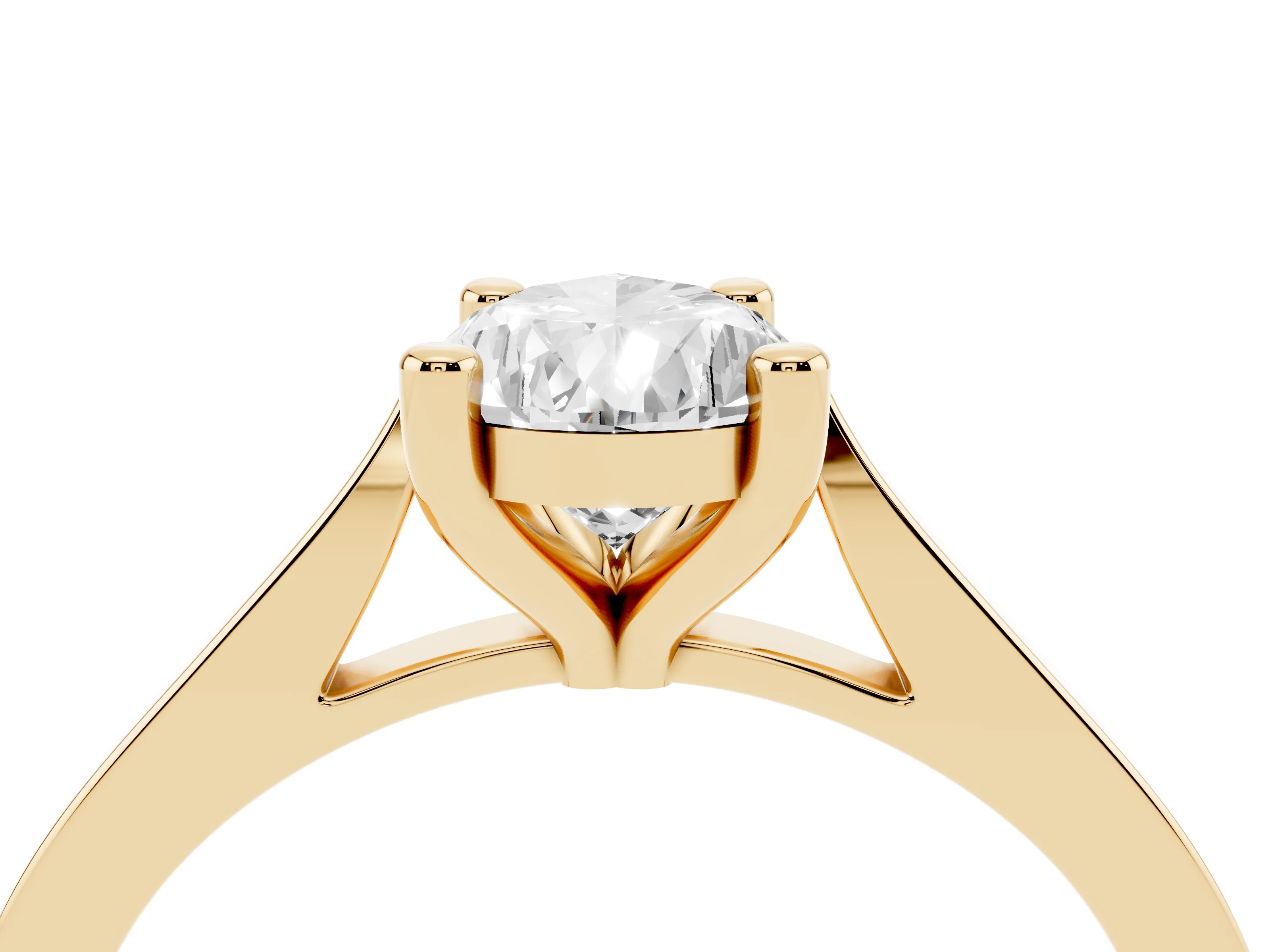 Pear Cut Diamond Solitaire Ring Set in Yellow gold with Prong Setting and Tapered Band