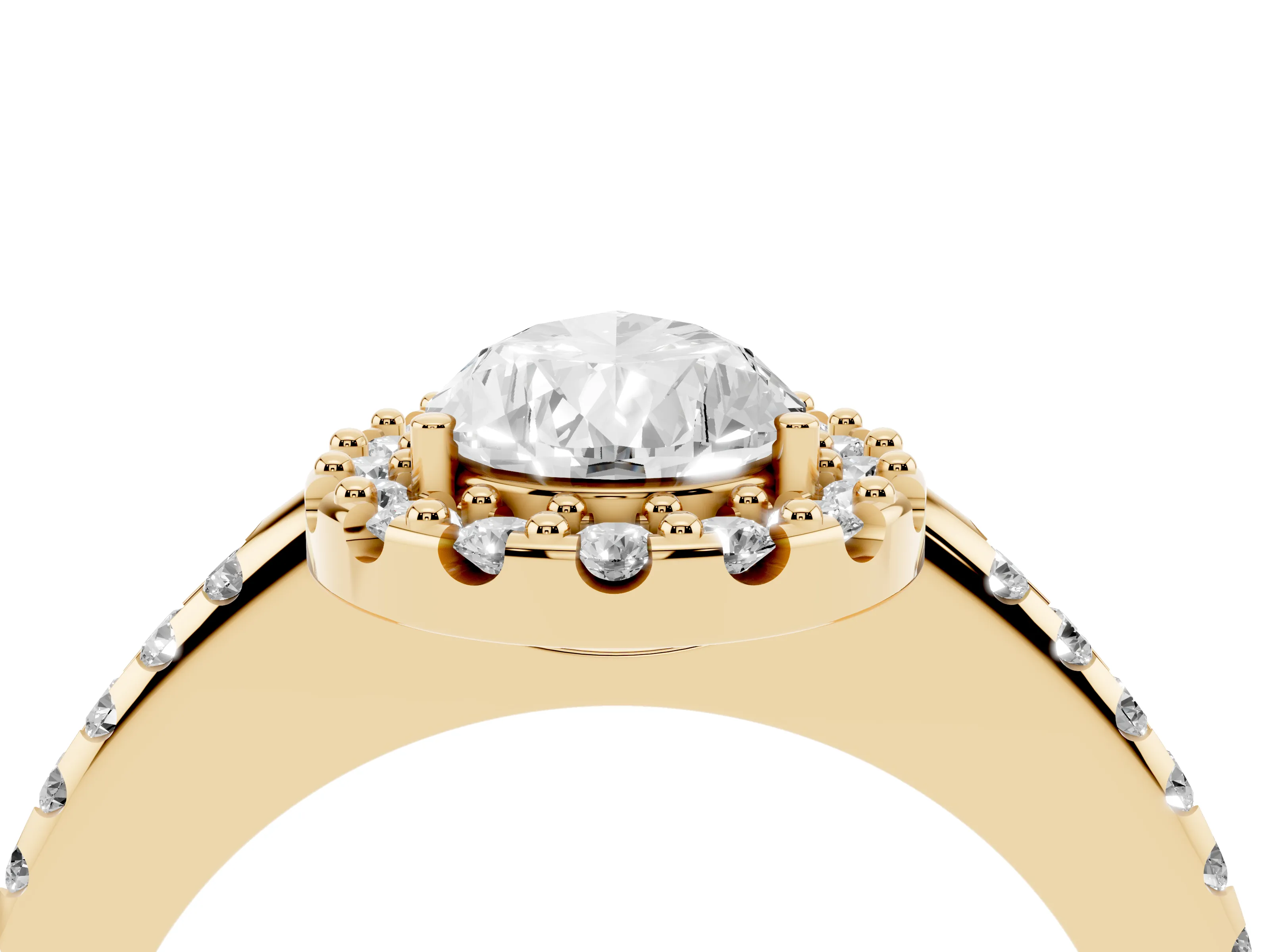 Pear Cut Diamond Pavé Halo Ring Set in Yellow gold with Prong Setting