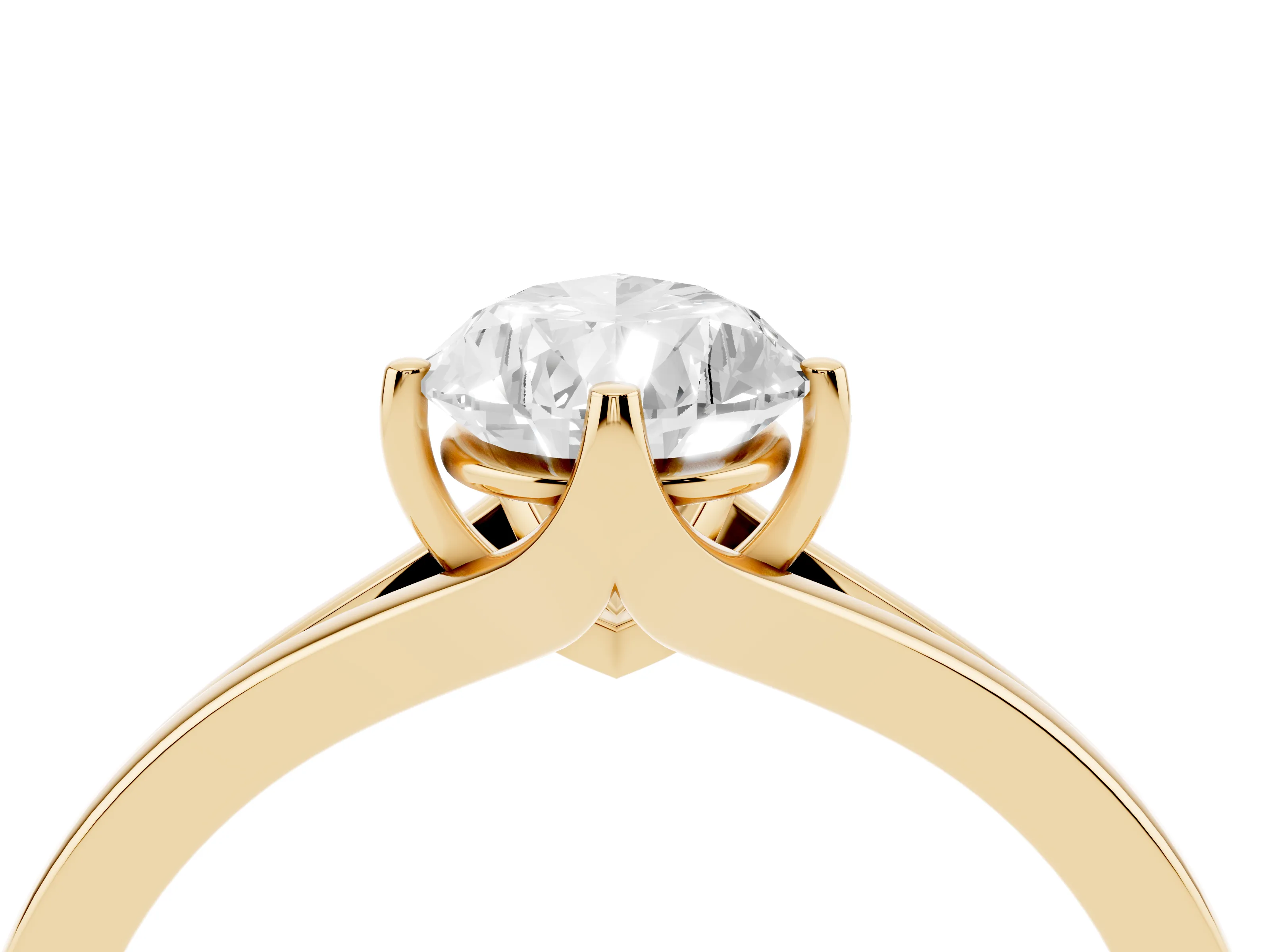 Pear Cut Diamond Solitaire Ring Set in Yellow gold with Polished Tapered Band and Prong Setting