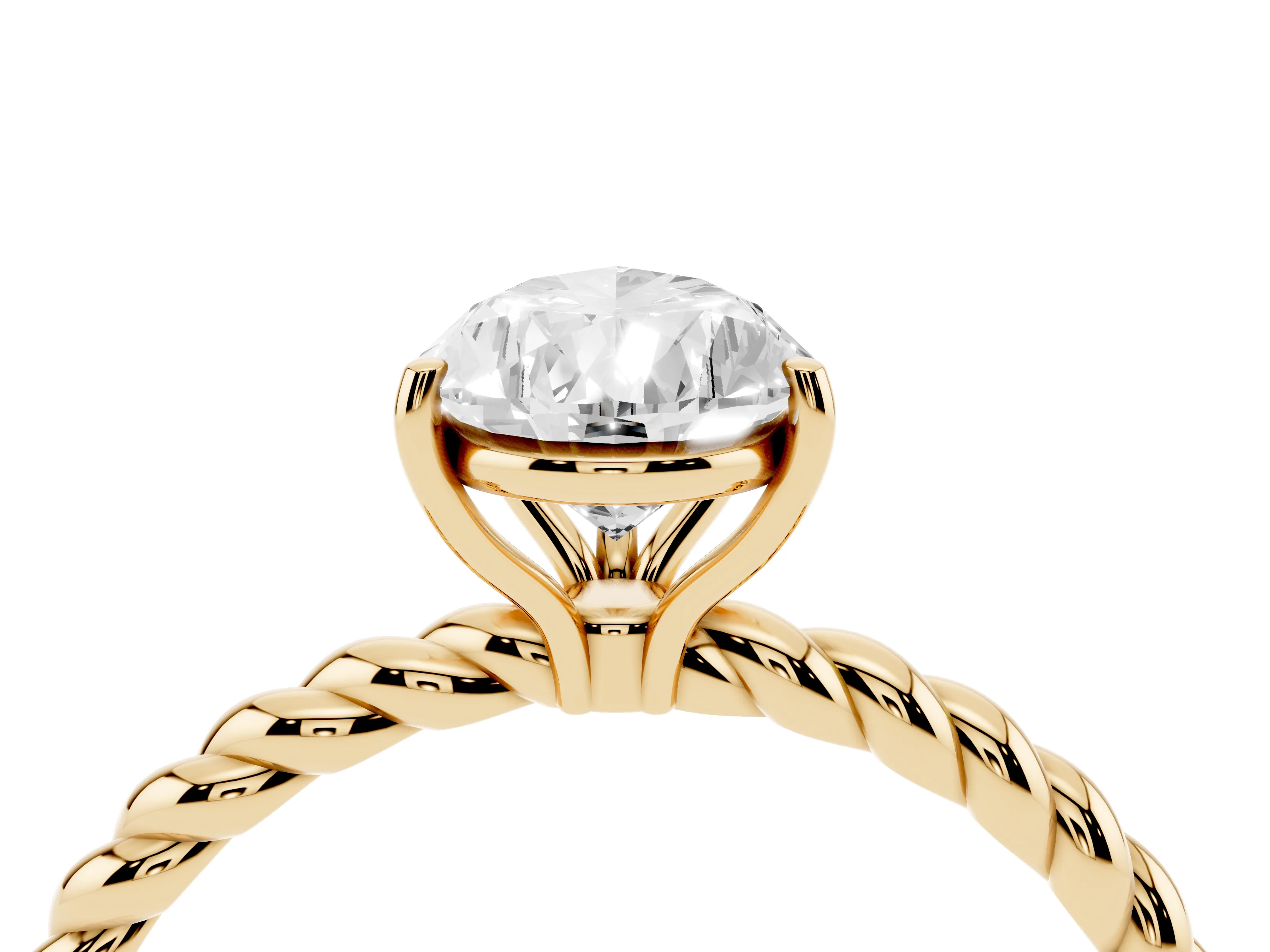 Pear Cut Diamond Solitaire Ring Set in Yellow gold with Twist Band and Prong Setting