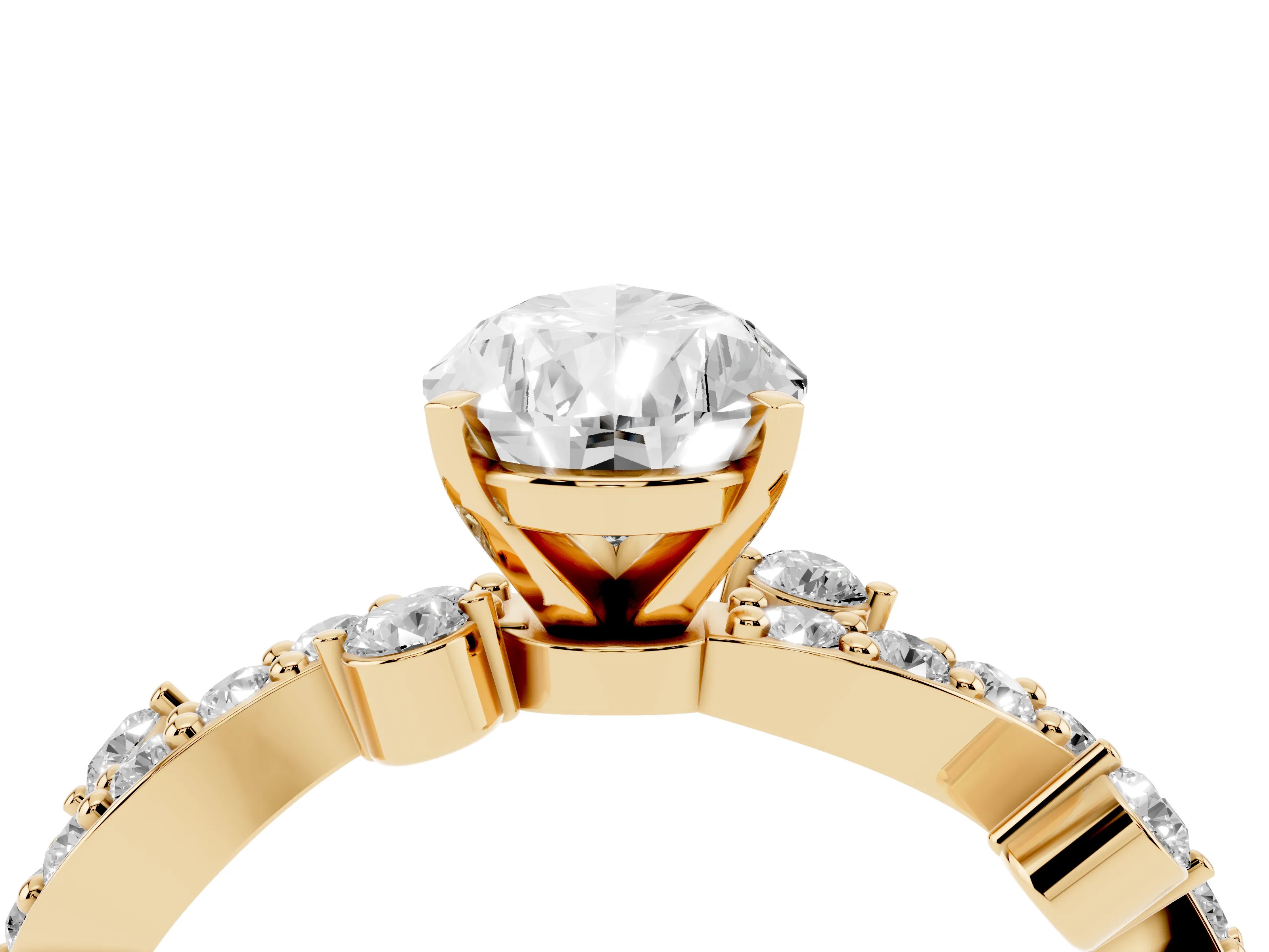 Pear Cut Diamond Solitaire Twisted Band Set in Yellow gold with Pavé Setting