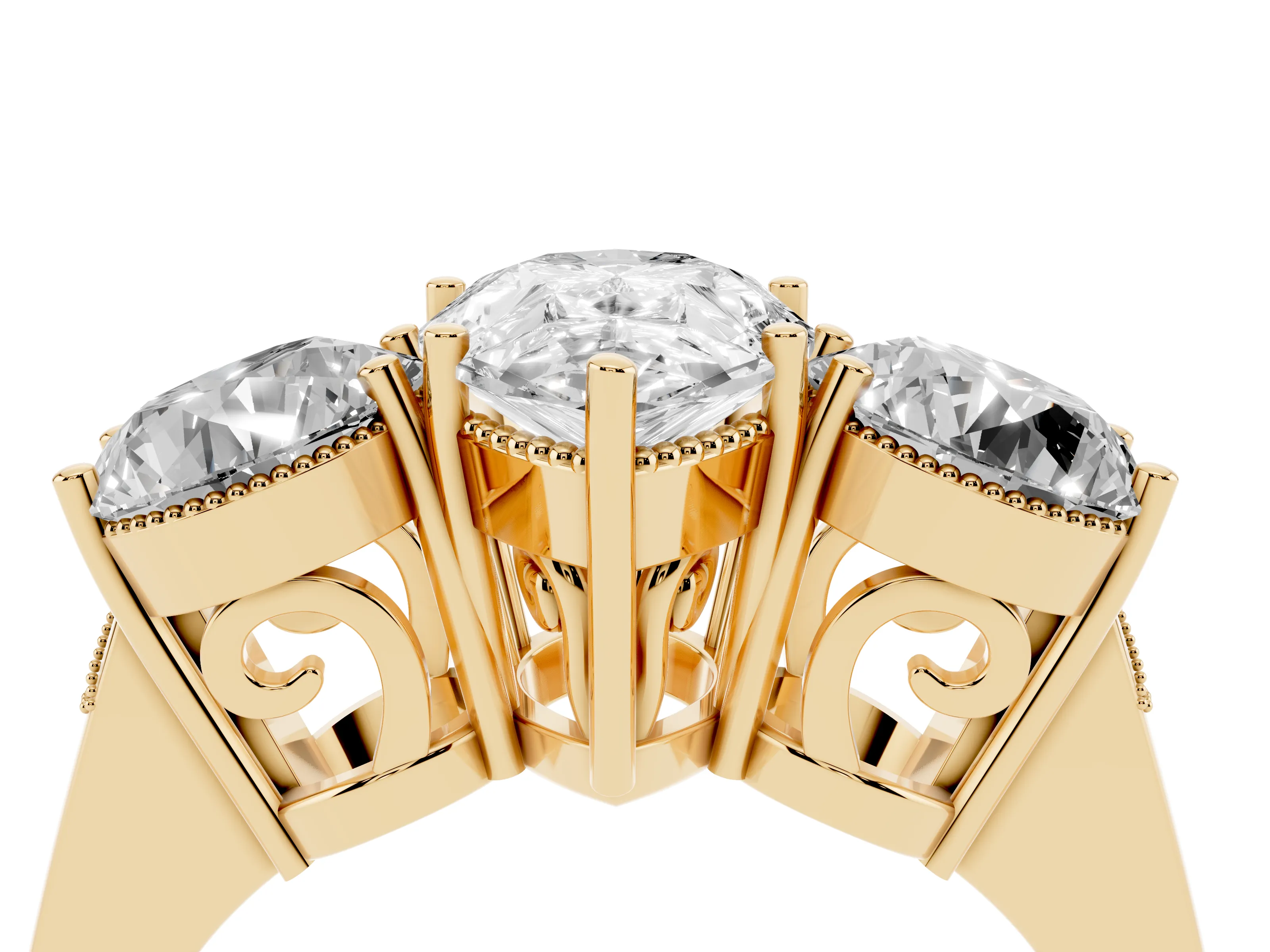 Pear Cut Diamond Three-Stone Engagement Ring Set in Yellow gold with Polished Band