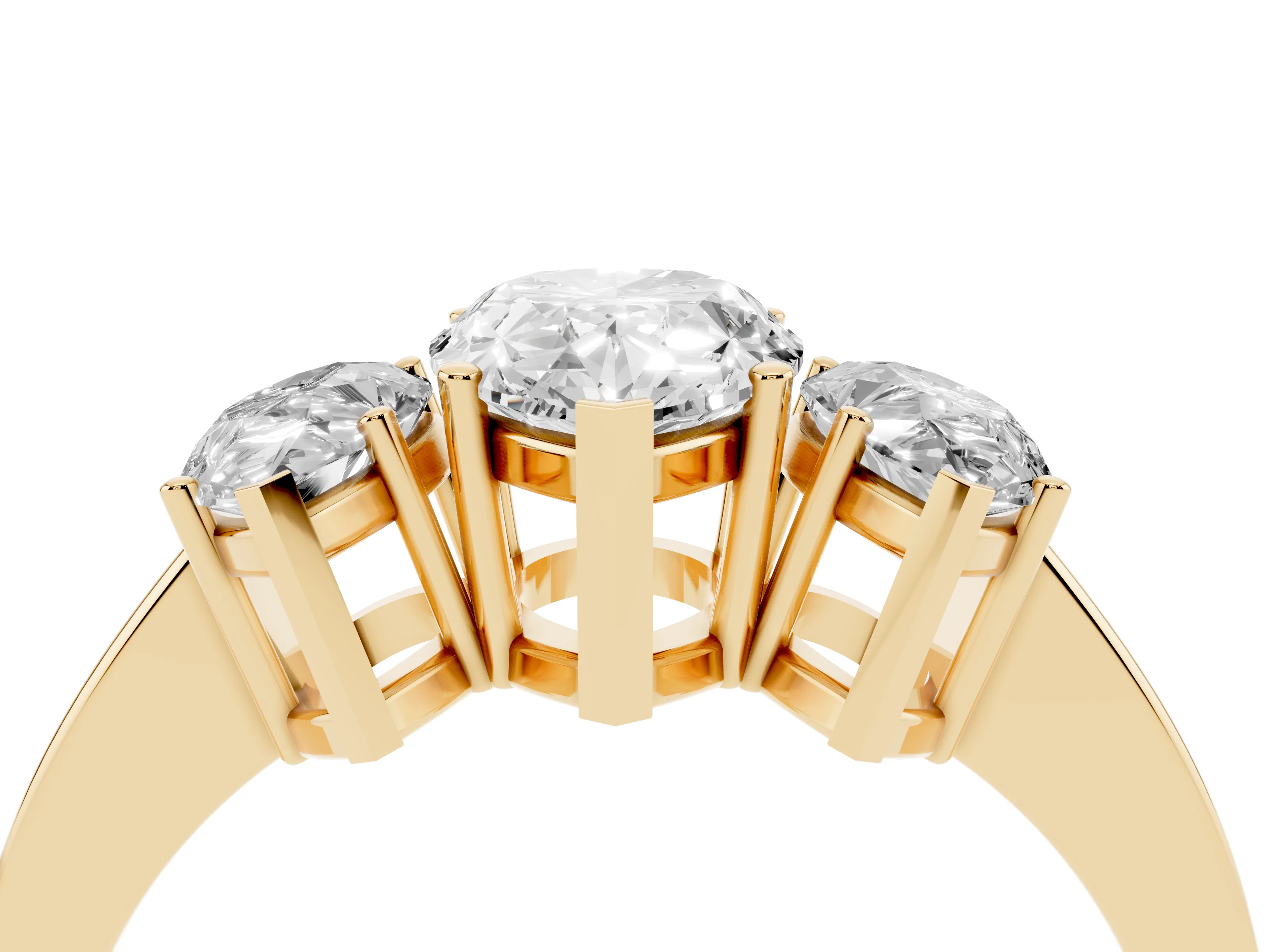 Pear Cut Diamond Three-Stone Engagement Ring Set in Yellow gold with Flat Band