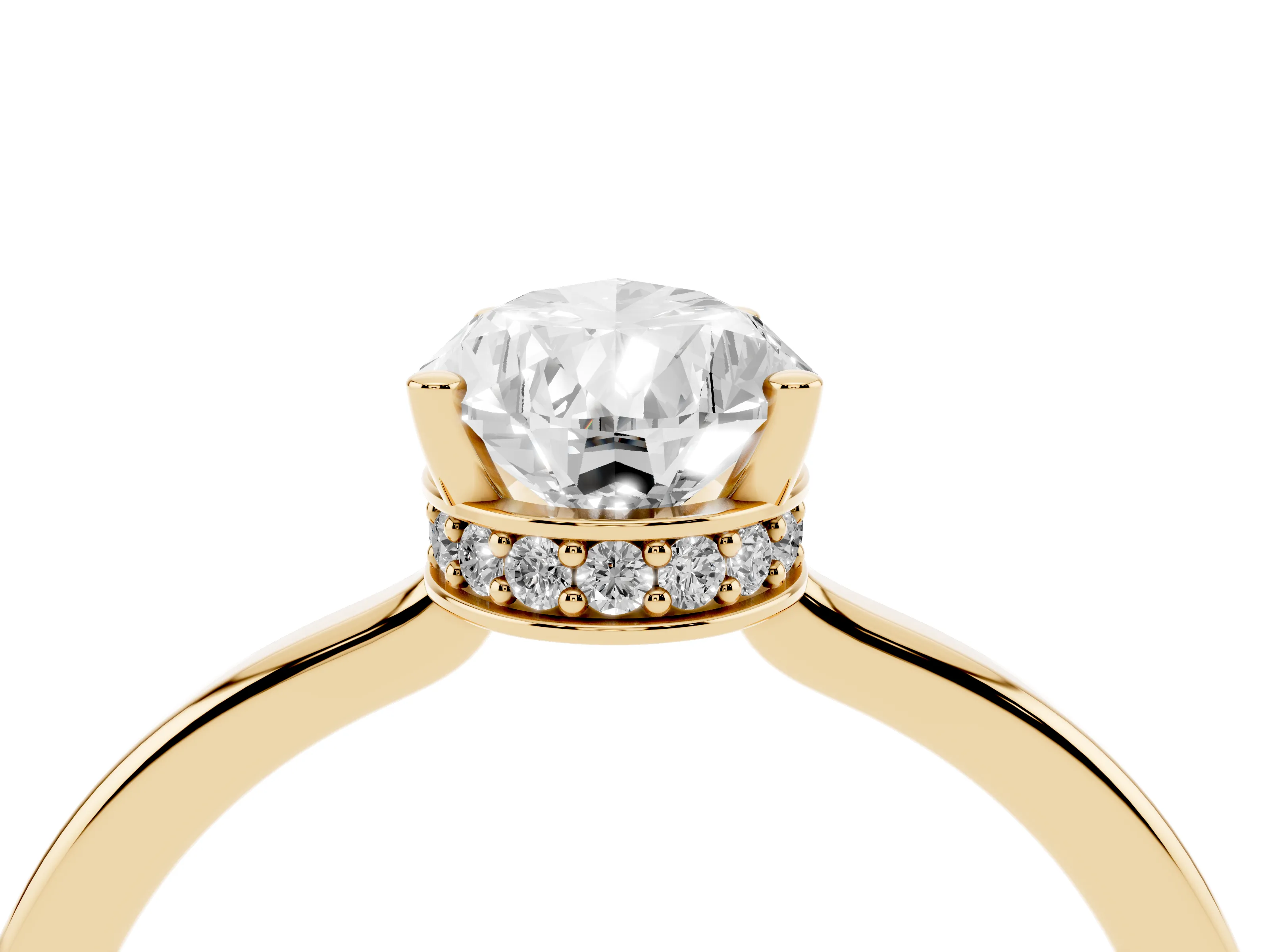 Pear Cut Diamond Solitaire Engagement Ring Set in Yellow gold with Prong Setting on a Plain Band