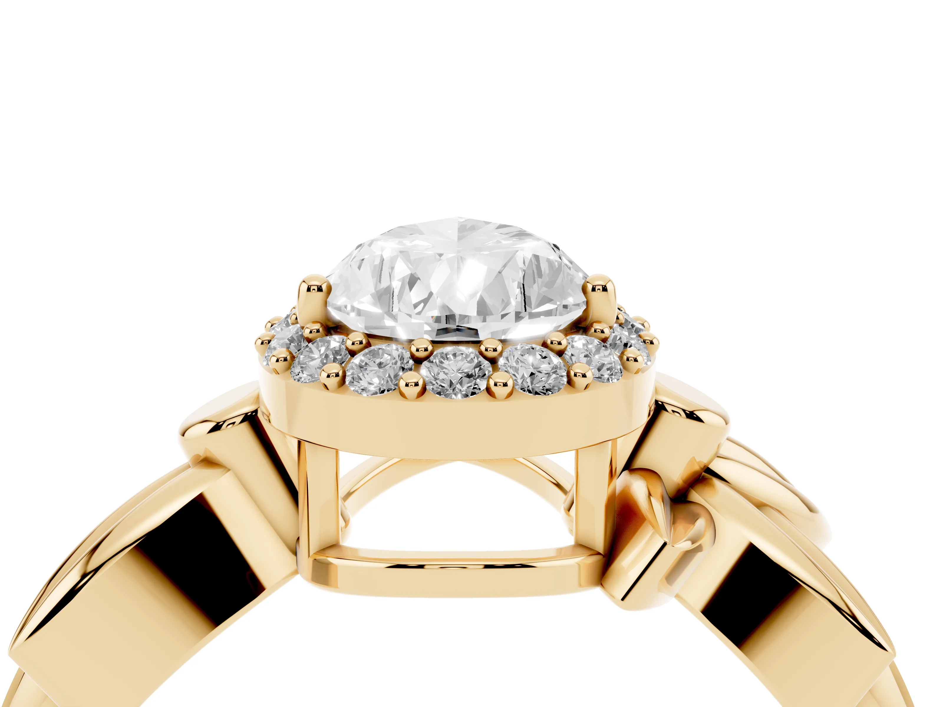 Pear Cut Diamond Halo Floral Band Ring Set in Yellow gold with Prong Setting