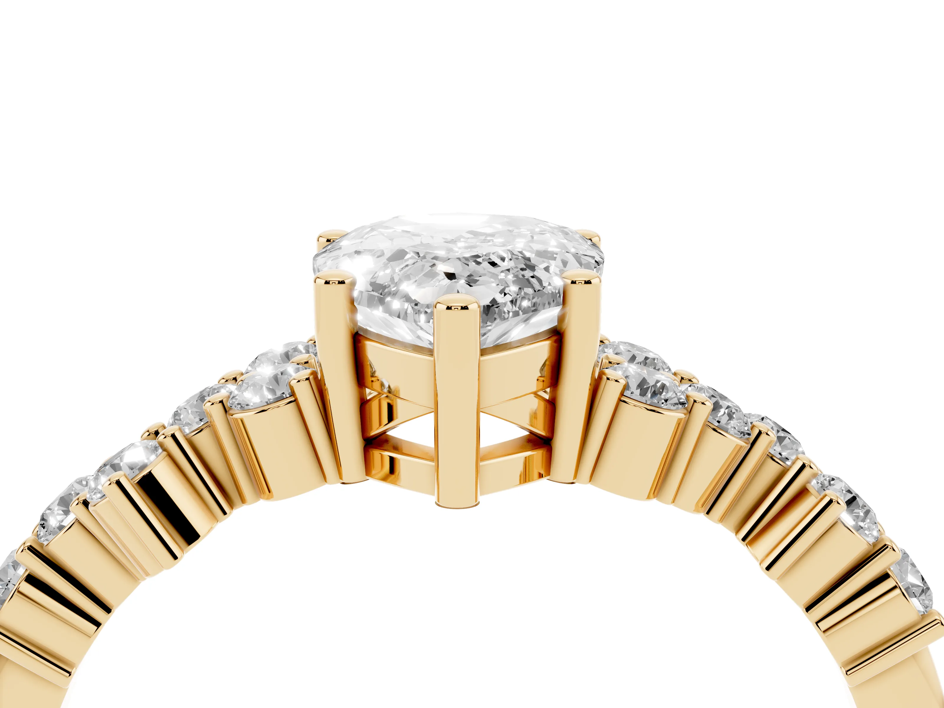 Pear Cut Diamond Ring Set in Yellow gold with Scattered Round Accents