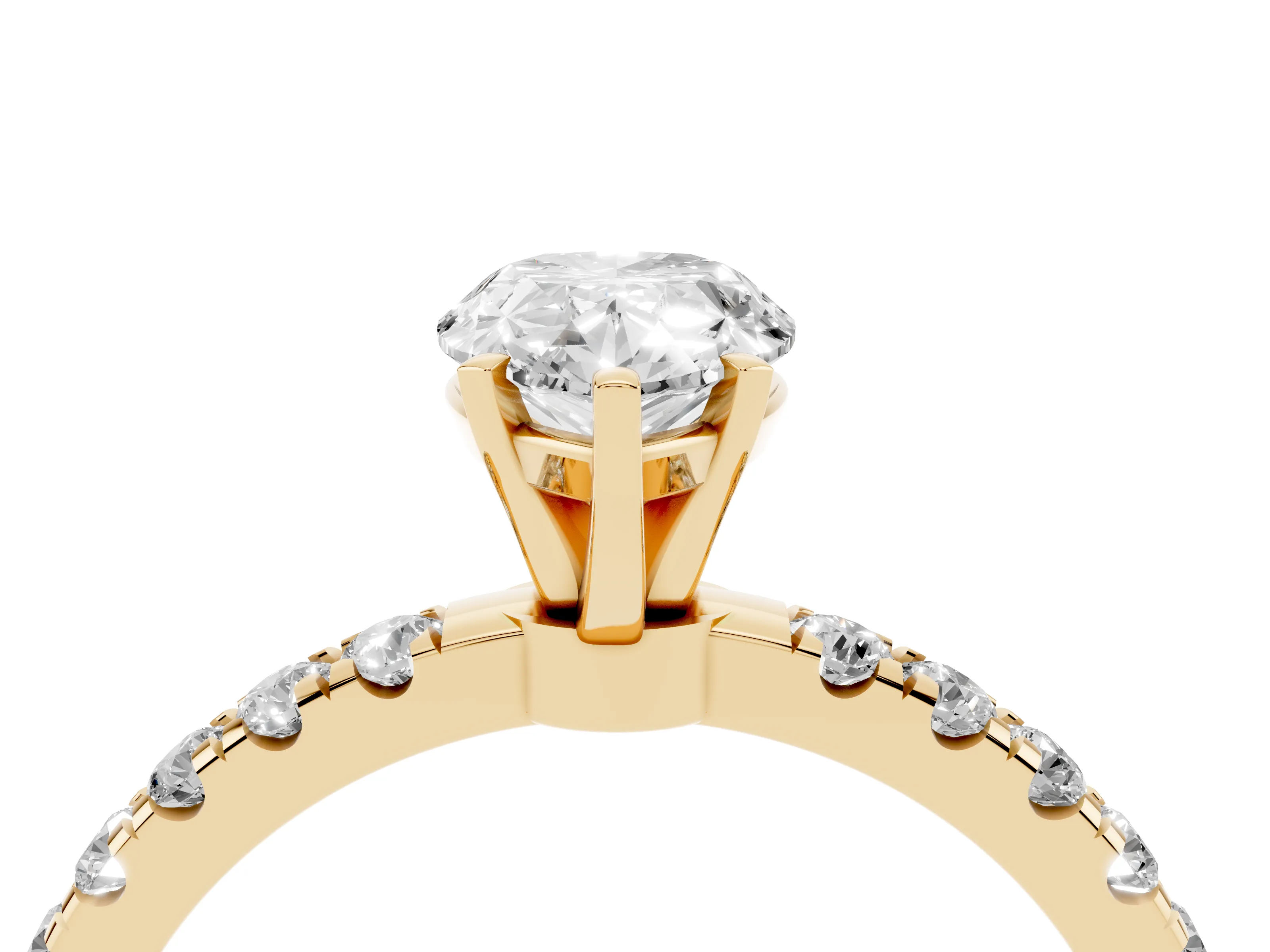 Pear Cut Diamond Solitaire Ring Set in Yellow gold with Pavé Accents and Prong Setting