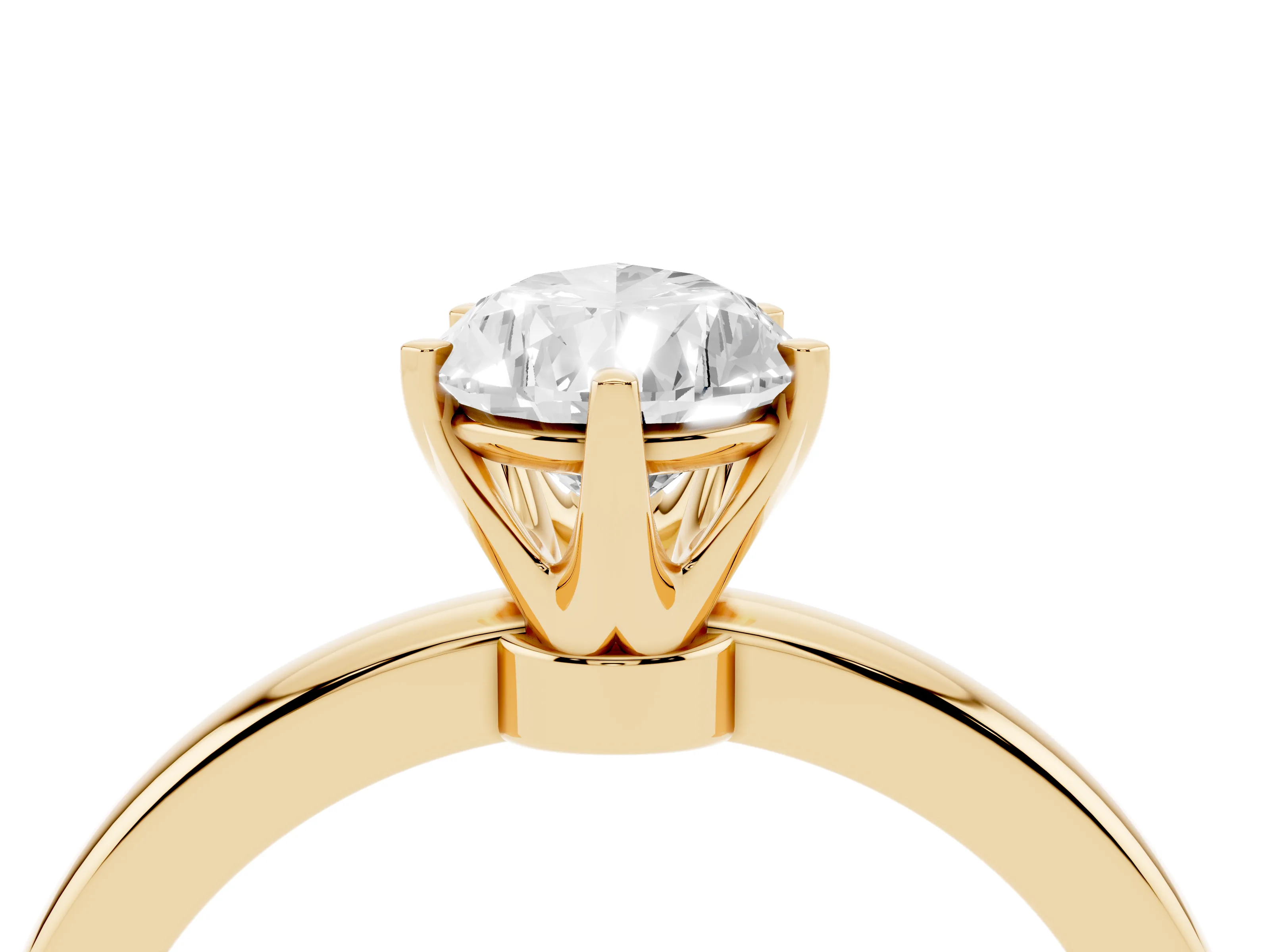 Pear Cut Diamond Solitaire Ring Set in Yellow gold with Raised Prong Setting on a Classic Band