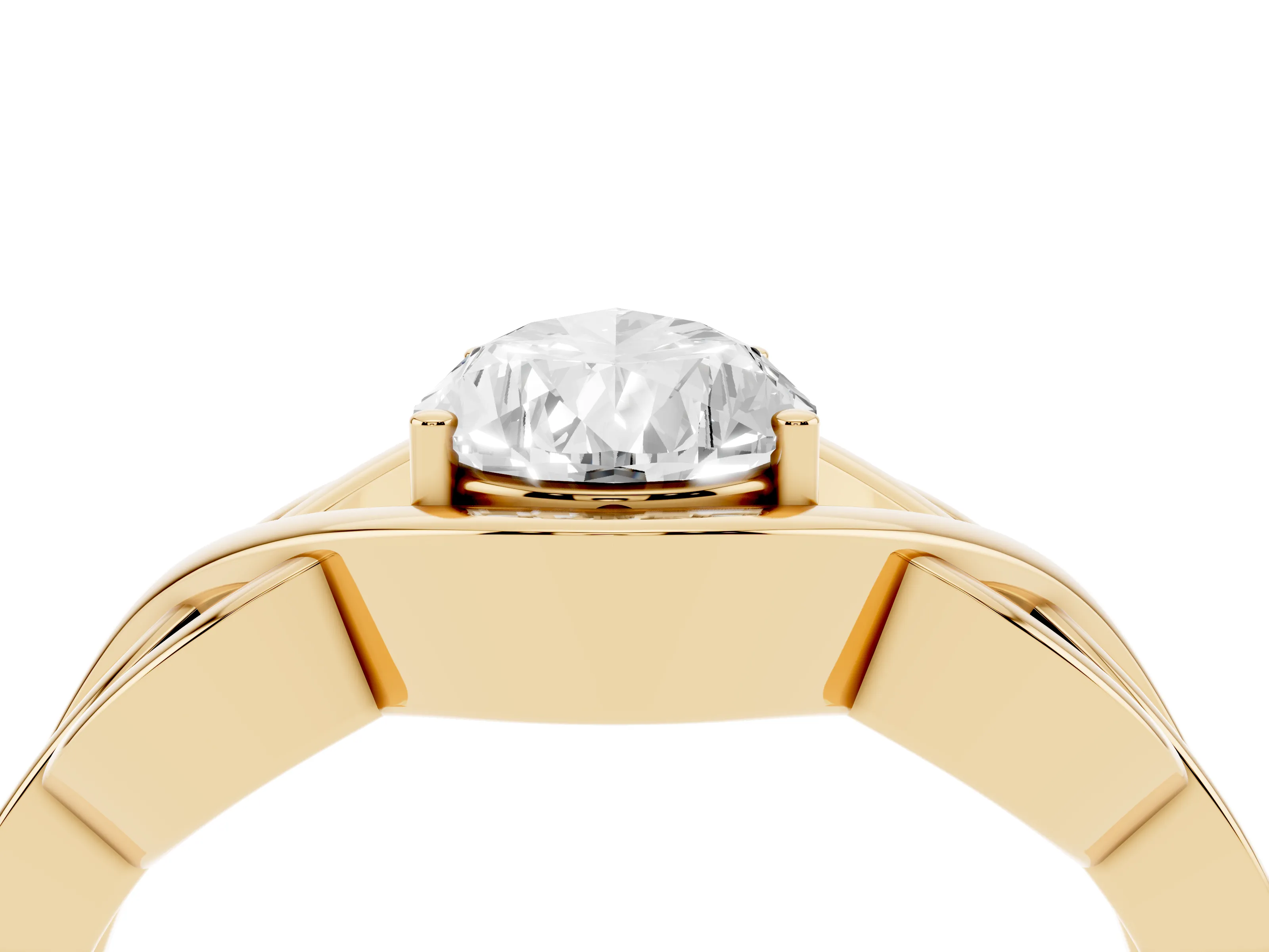 Pear Cut Diamond Solitaire Ring Set in Yellow gold with Intertwined Band