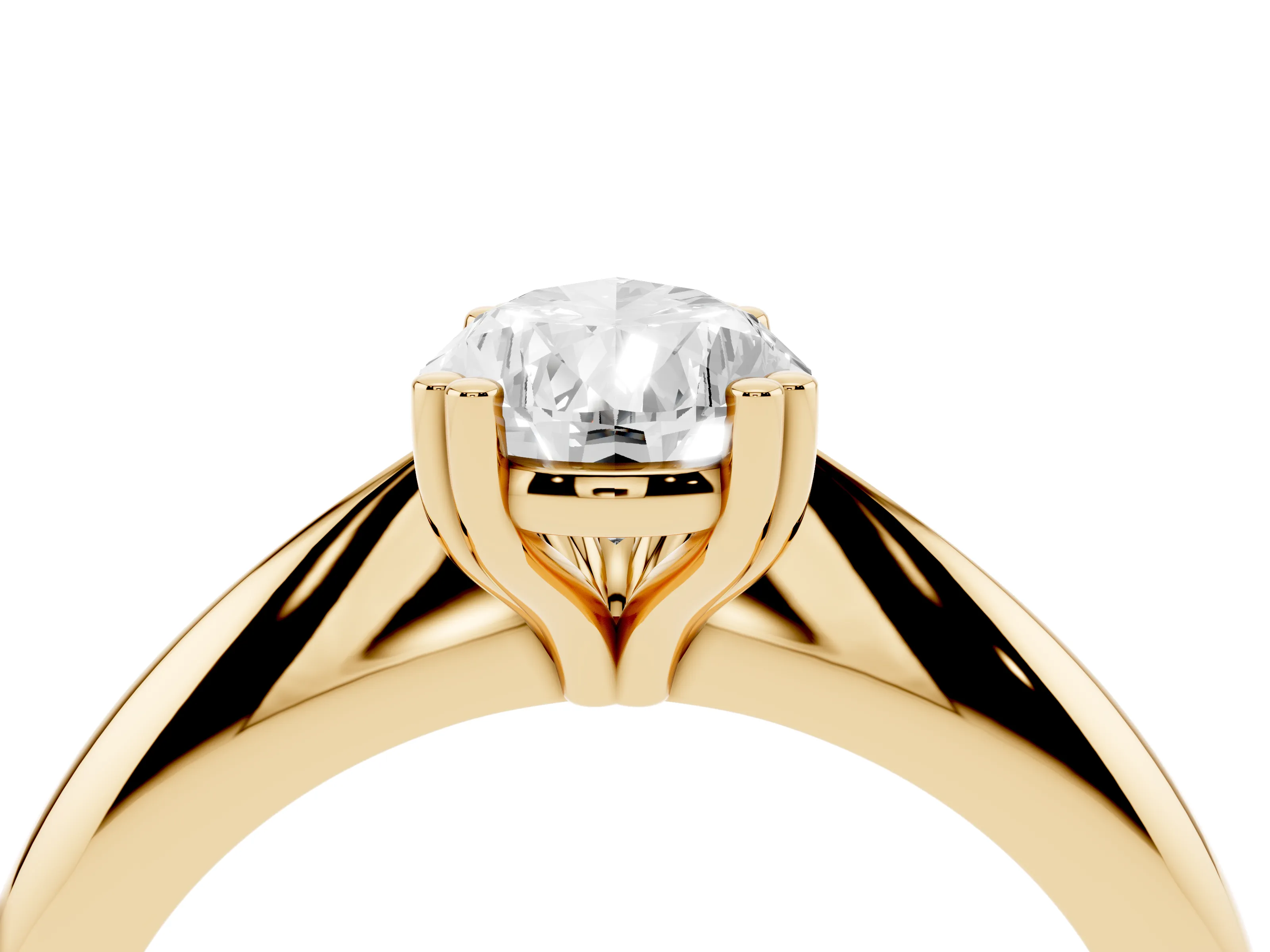 Pear Cut Diamond Solitaire Engagement Ring Set in Yellow gold with Tapered Band and Prong Setting
