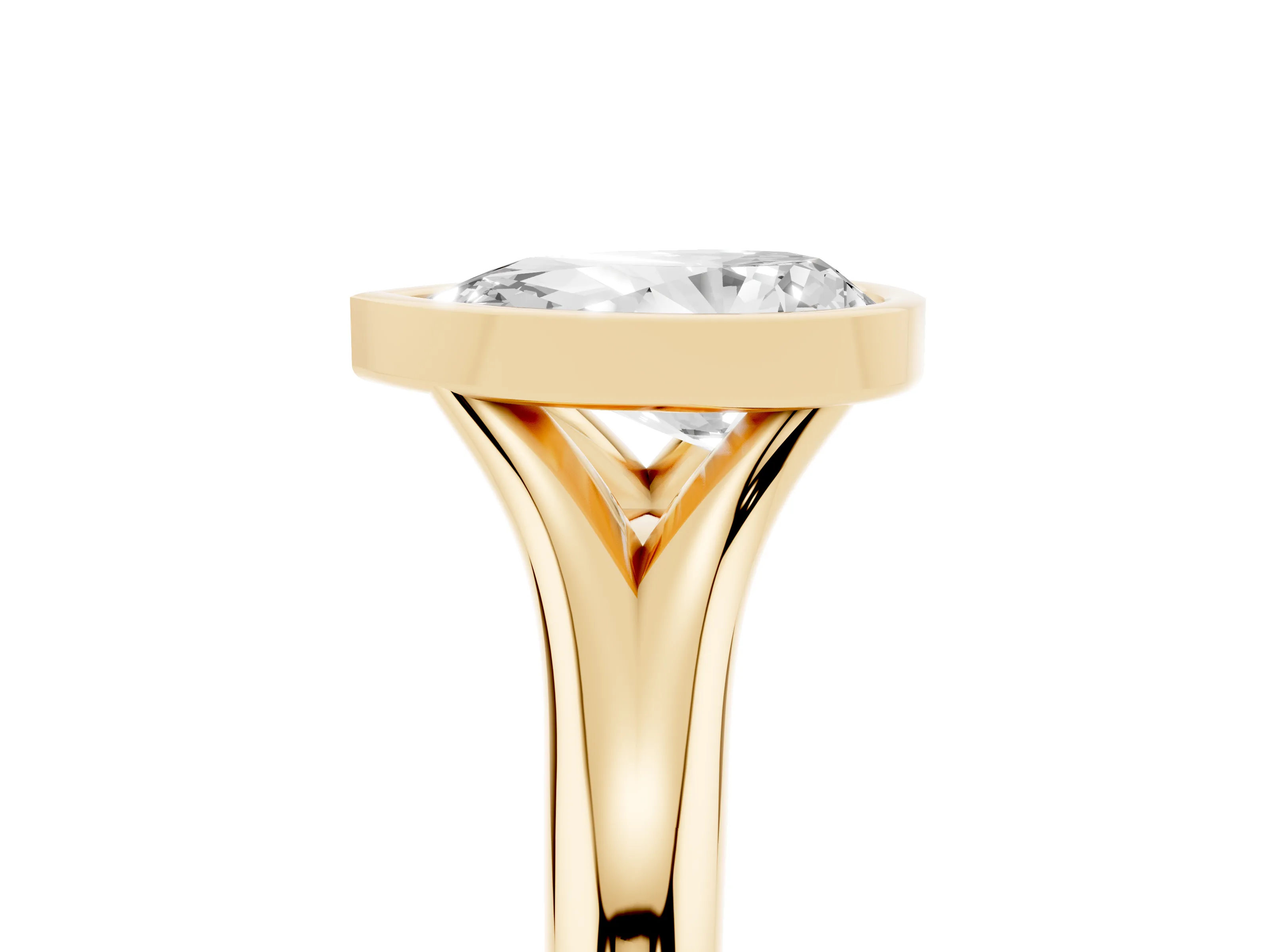 Bezel Set Pear Cut Diamond Solitaire Ring Set in Yellow gold with Smooth Band