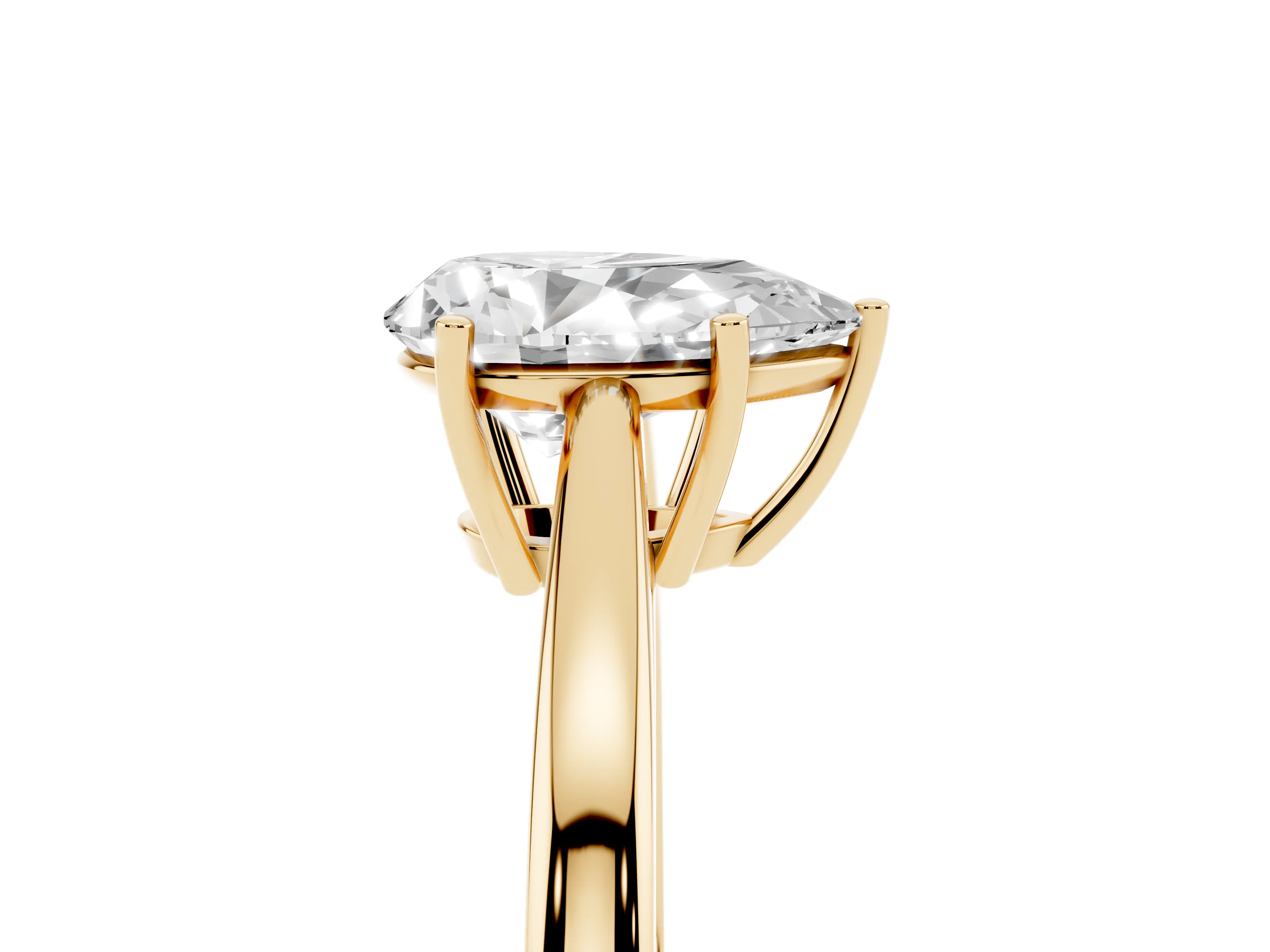 Pear Cut Diamond Solitaire Ring Set in Yellow gold with Split Shank and Prong Setting