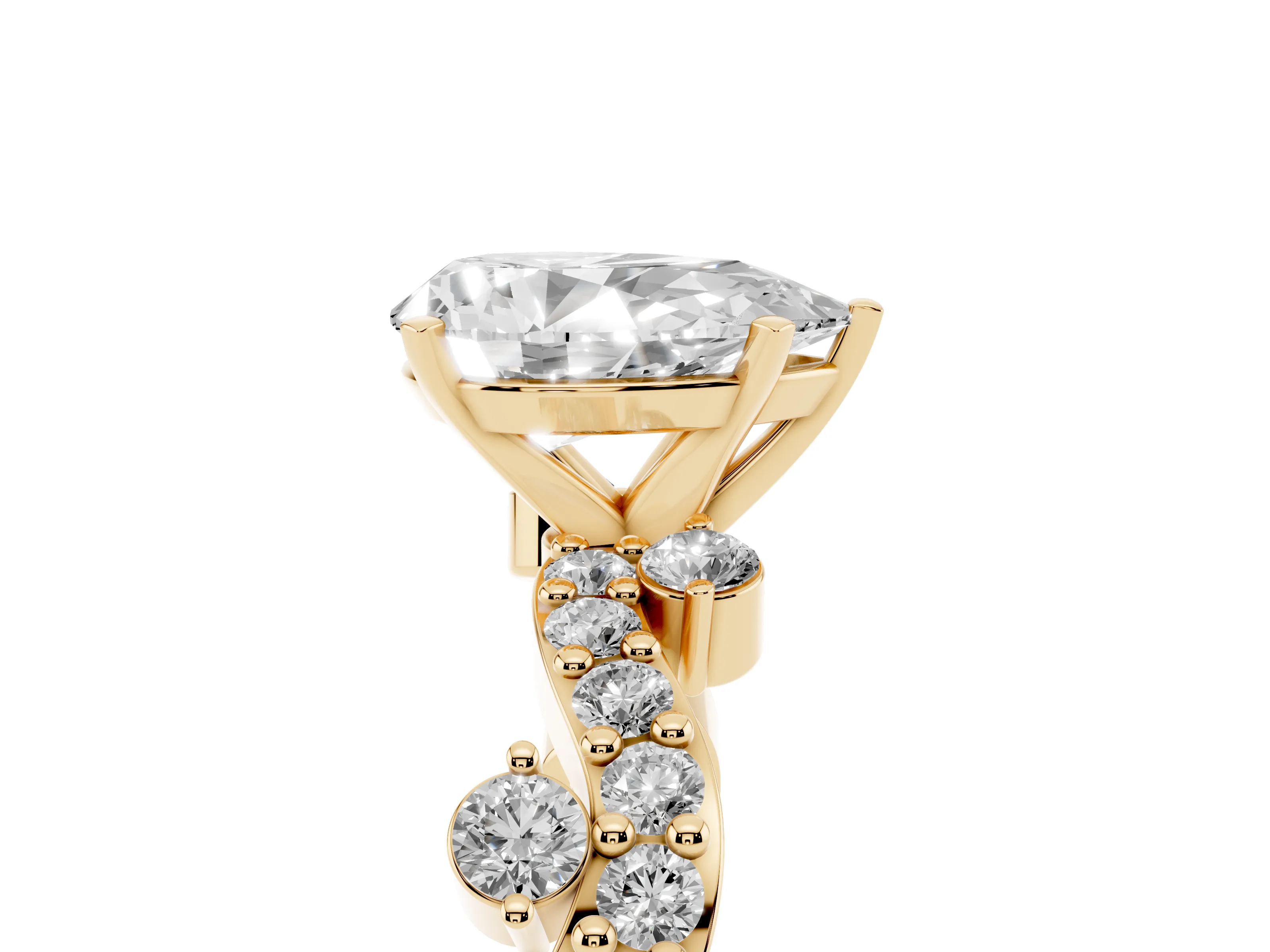 Pear Cut Diamond Solitaire Twisted Band Set in Yellow gold with Pavé Setting