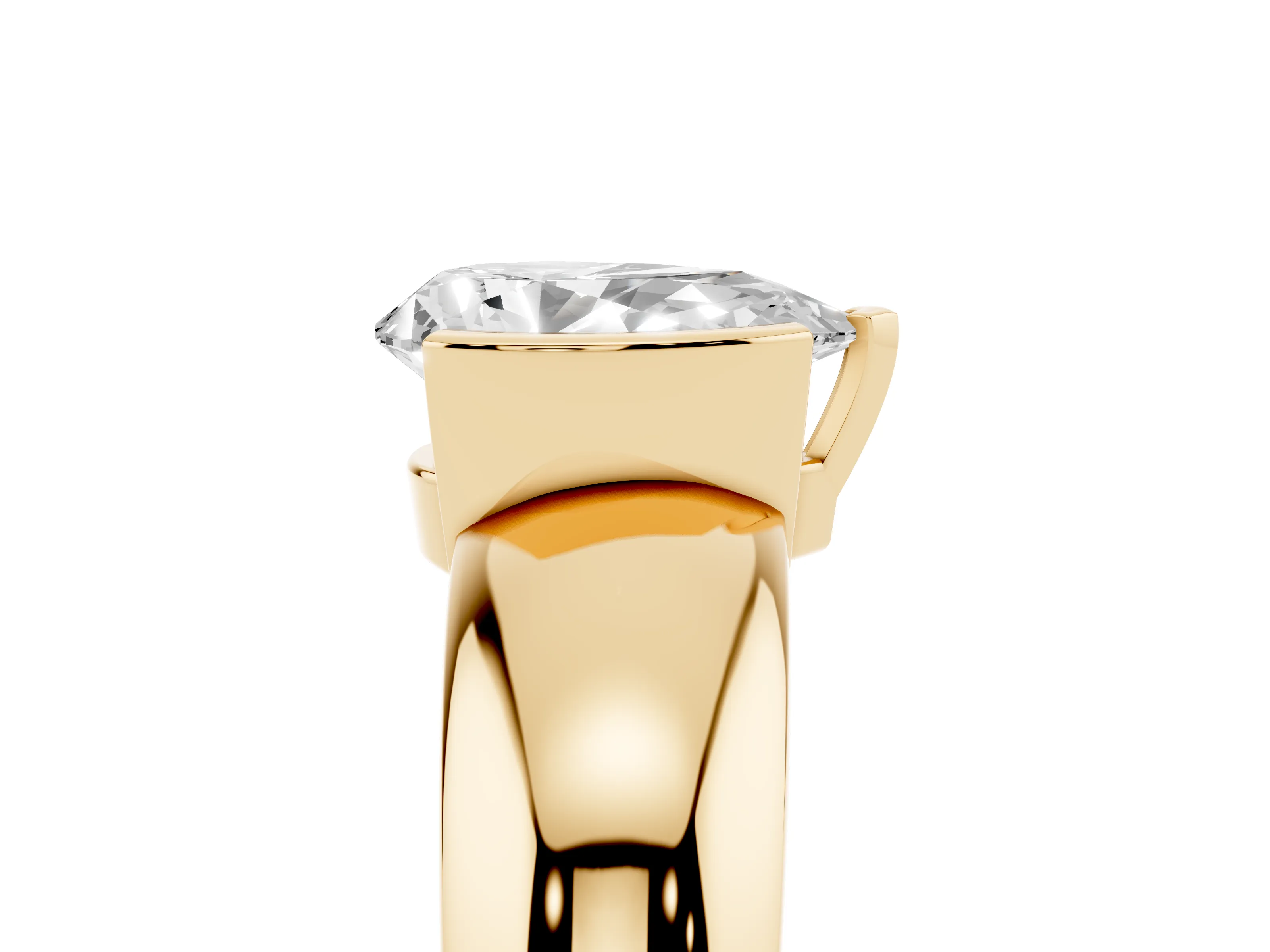 Pear Cut Diamond Solitaire Tension Set Ring Set in Yellow gold with Wide Band