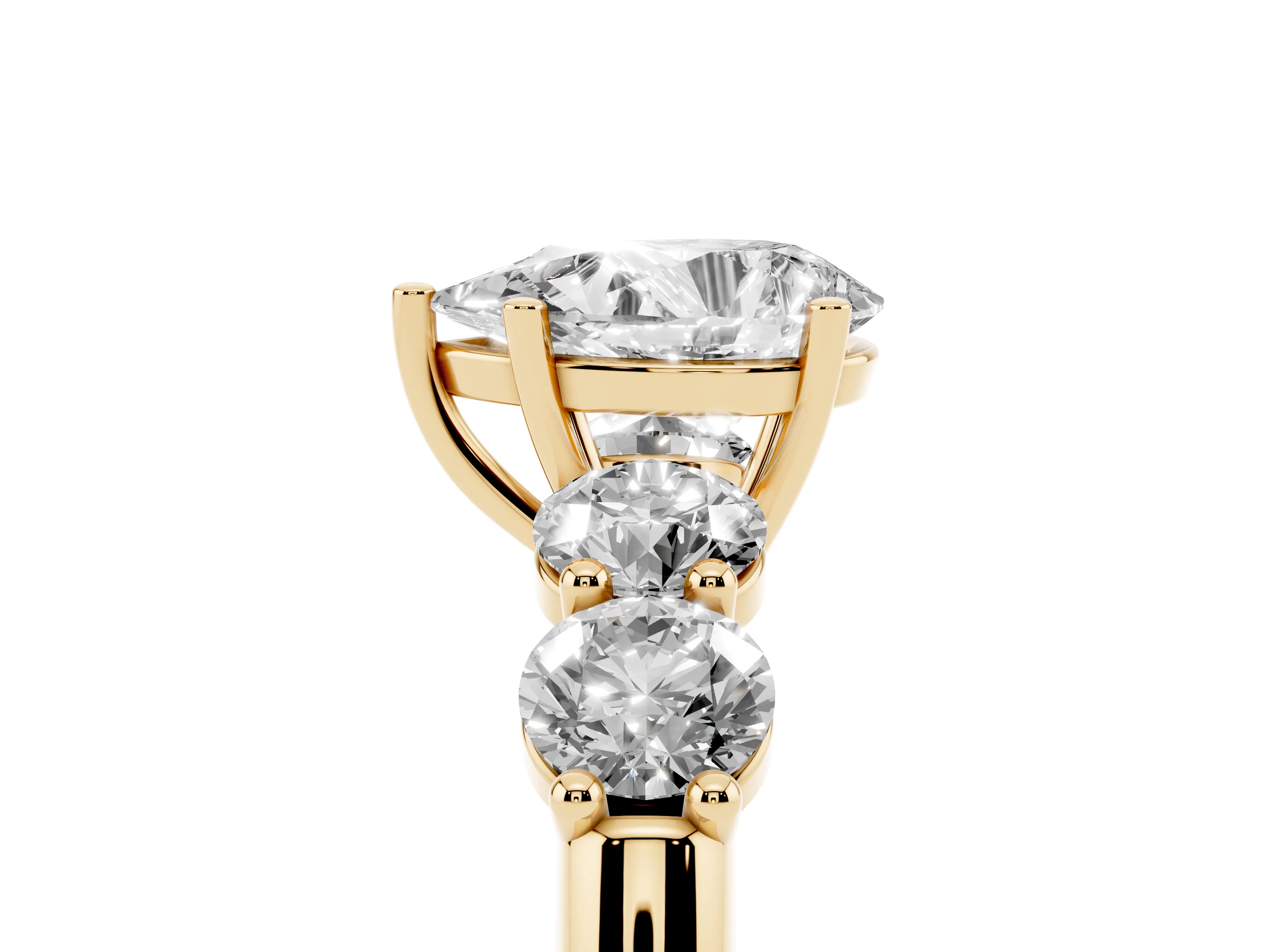 Pear Cut Diamond Five-Stone Prong Set Ring Set in Yellow gold with Classic Band