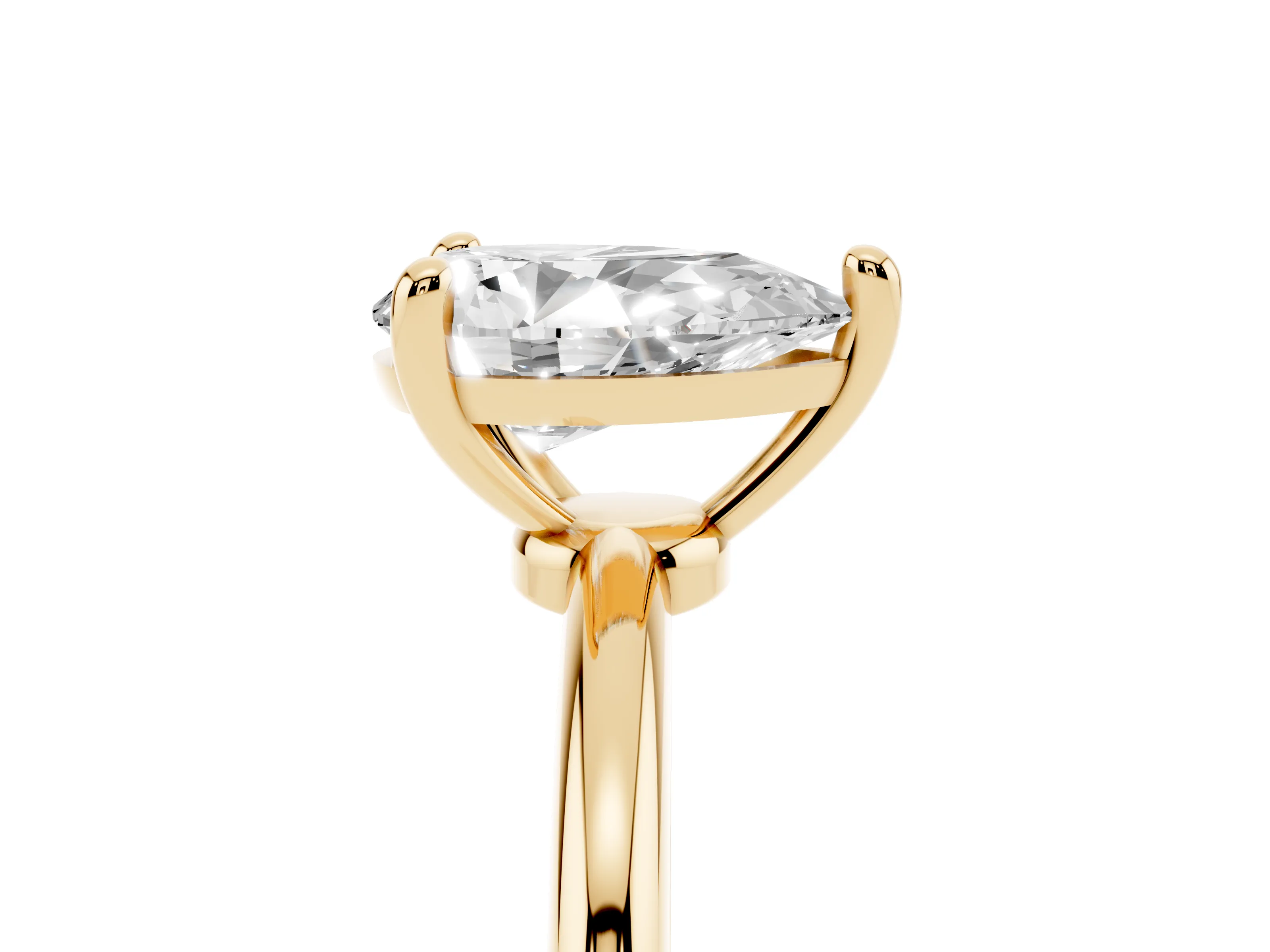 Pear Cut Diamond Solitaire Ring Set in Yellow gold with Secure Prong Setting on a Classic Band