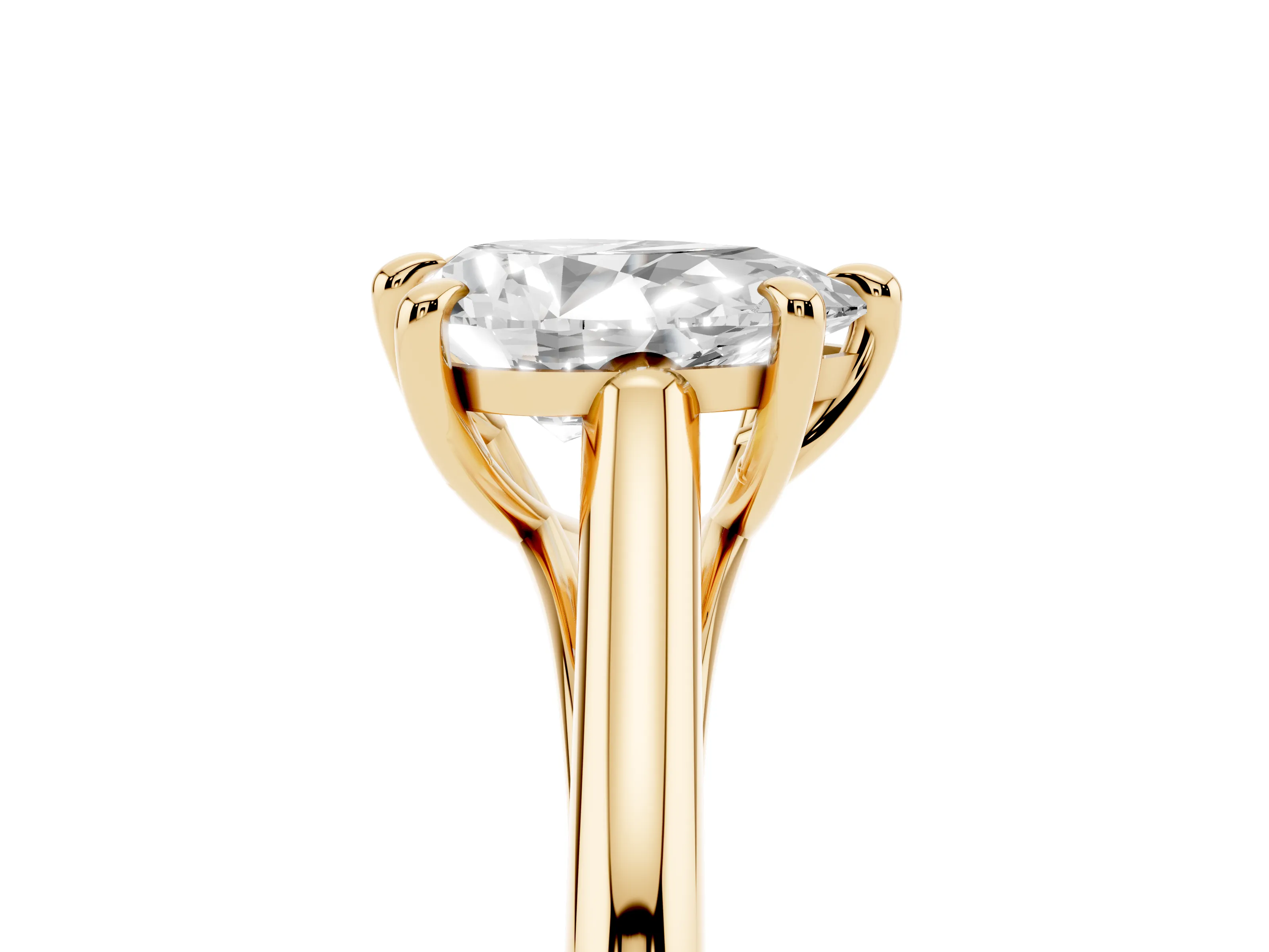 Pear Cut Diamond Solitaire Engagement Ring Set in Yellow gold with Prong Setting and Plain Classic Band