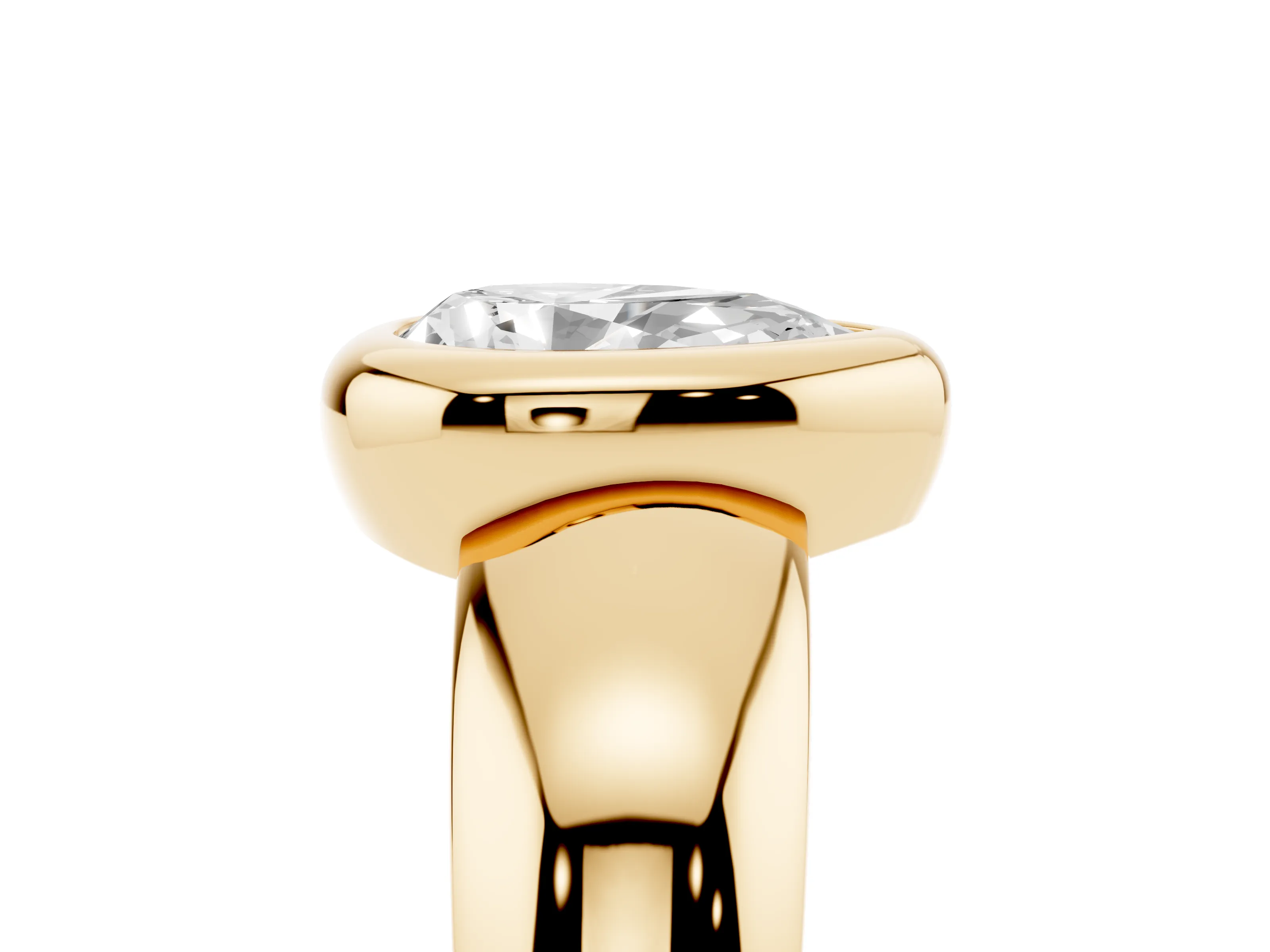 Bezel Set Pear Cut Diamond Solitaire Ring Set in Yellow gold with Wide Band