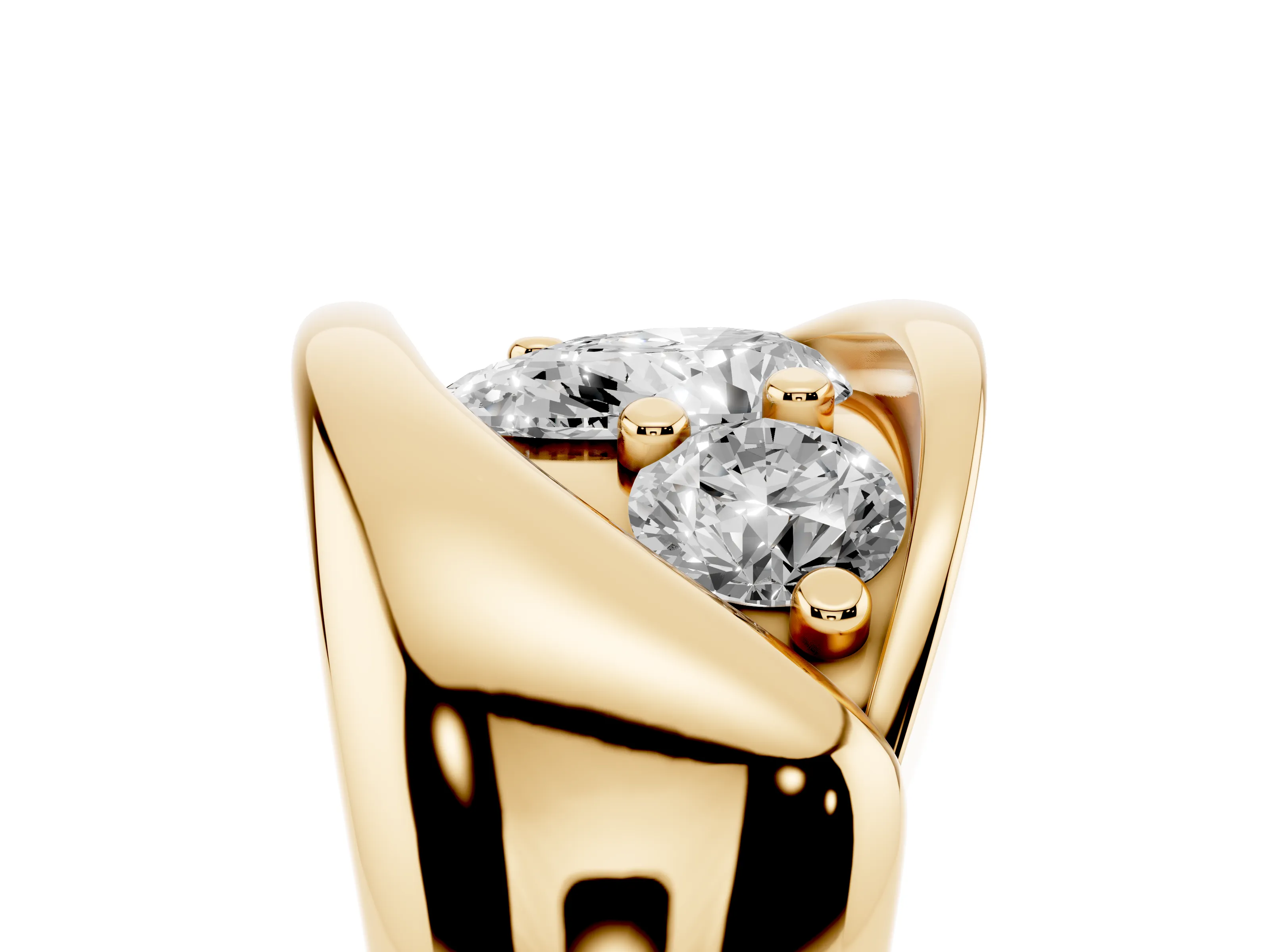 Pear Cut Diamond Channel-Set Crossover Ring Set in Yellow gold