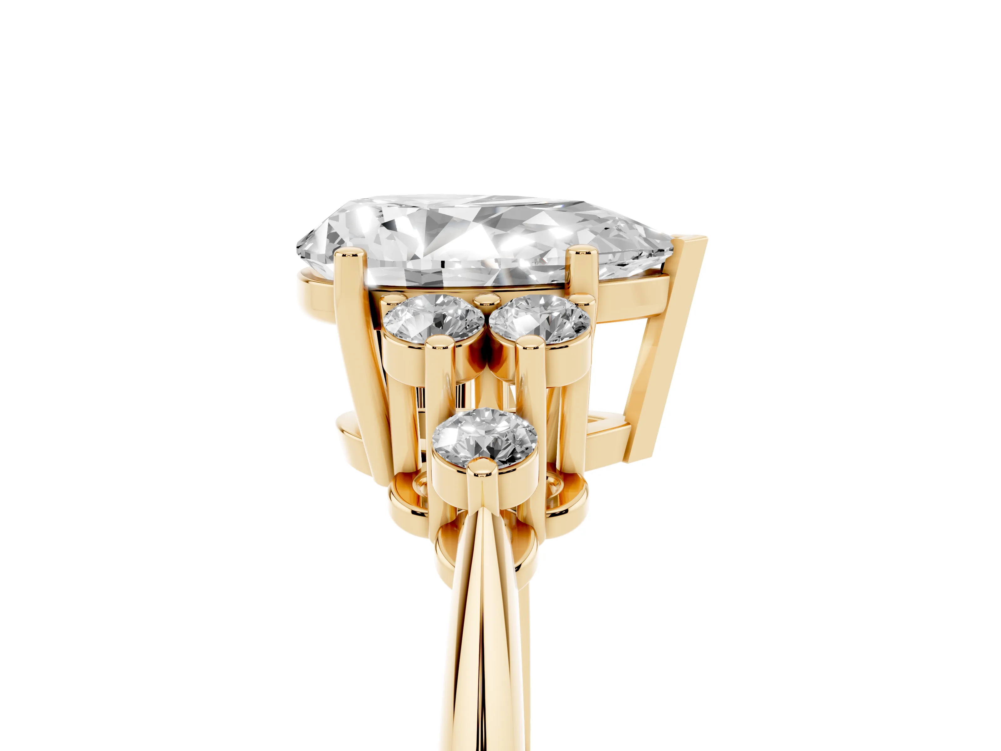 Pear Cut Diamond Cluster Ring Set in Yellow gold with Plain Band and Prong Setting