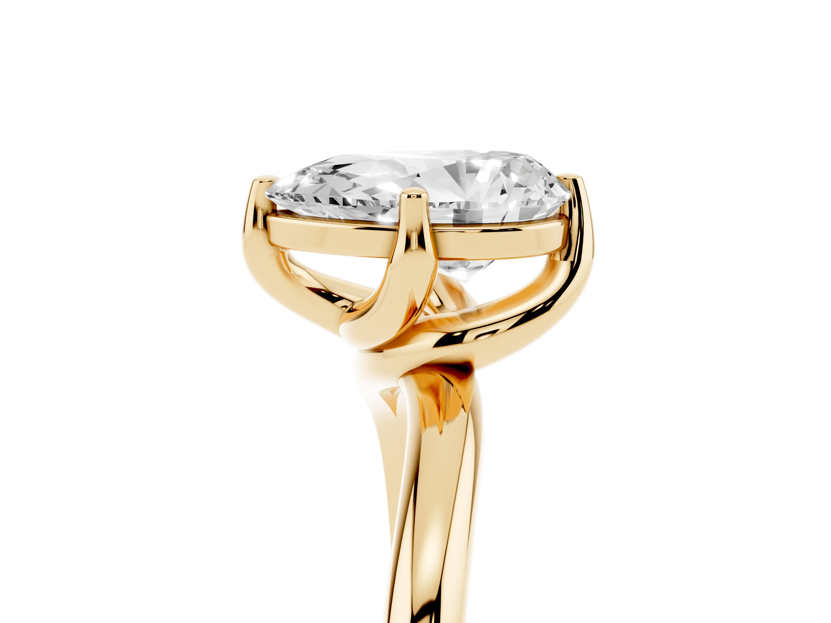 Pear Cut Diamond Solitaire Engagement Ring Set in Yellow gold with Classic Plain Band