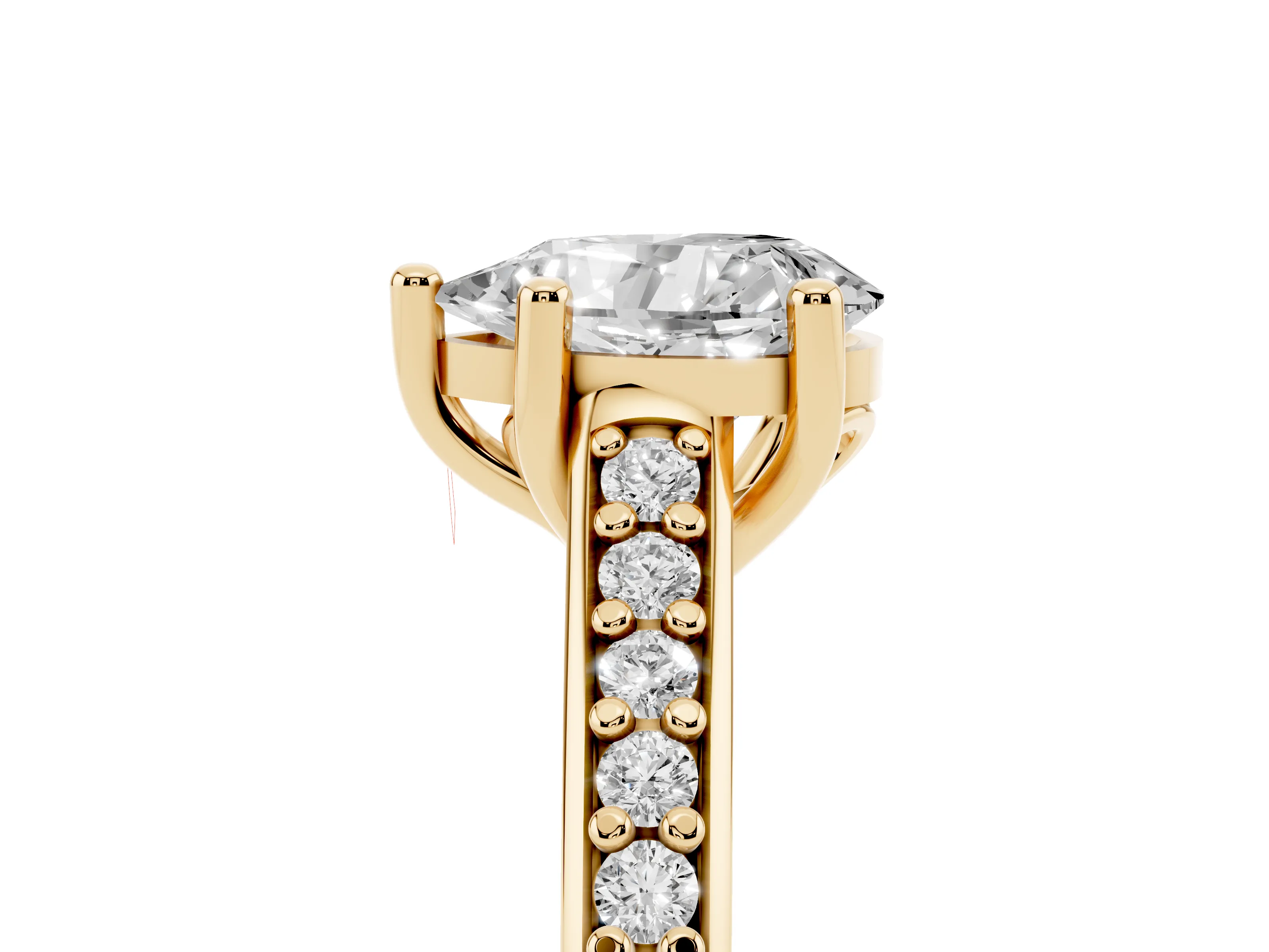 Pear Cut Diamond Prong Set Solitaire Engagement Ring Set in Yellow gold with Pavé Band