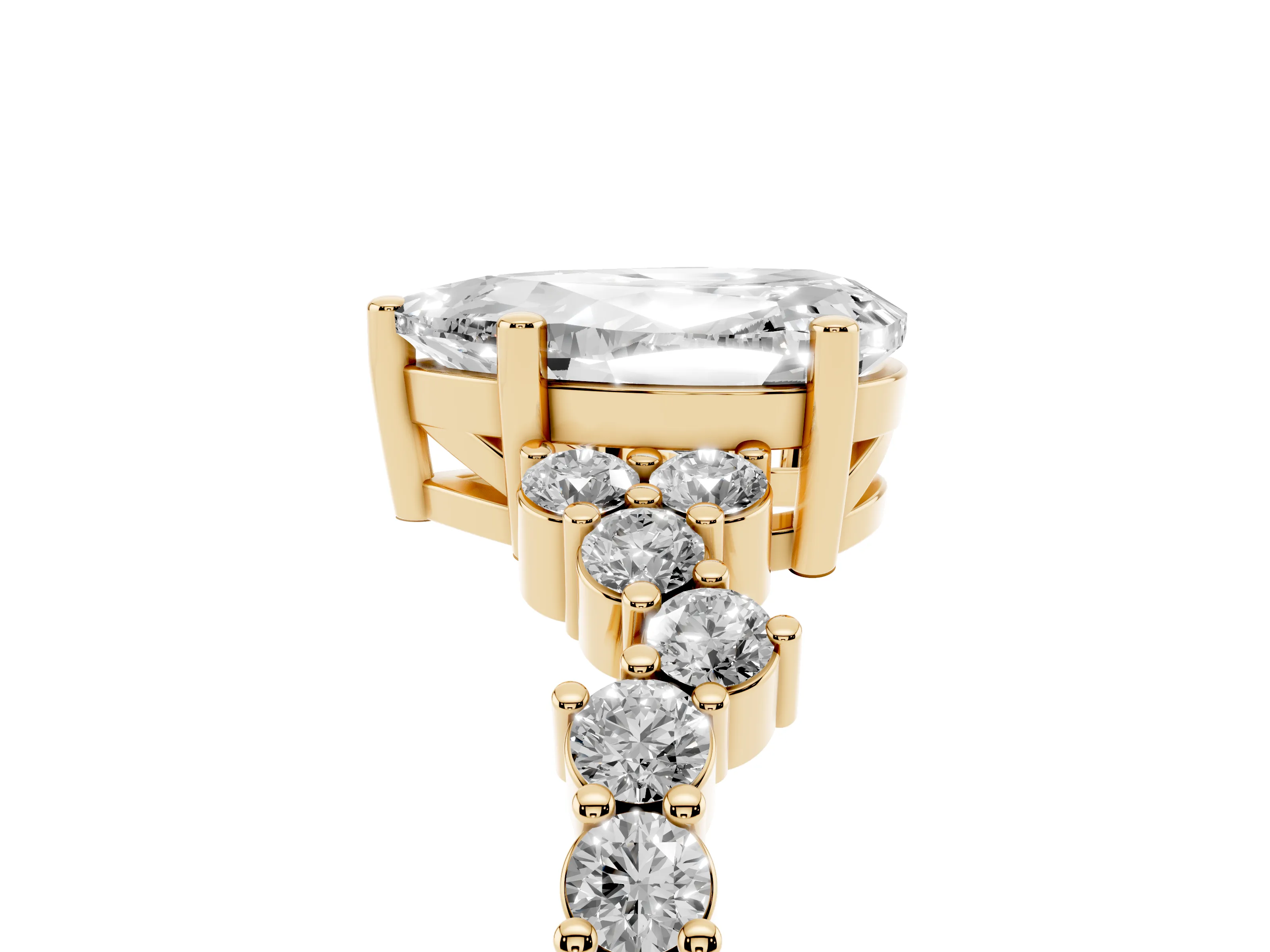 Pear Cut Diamond Ring Set in Yellow gold with Scattered Round Accents