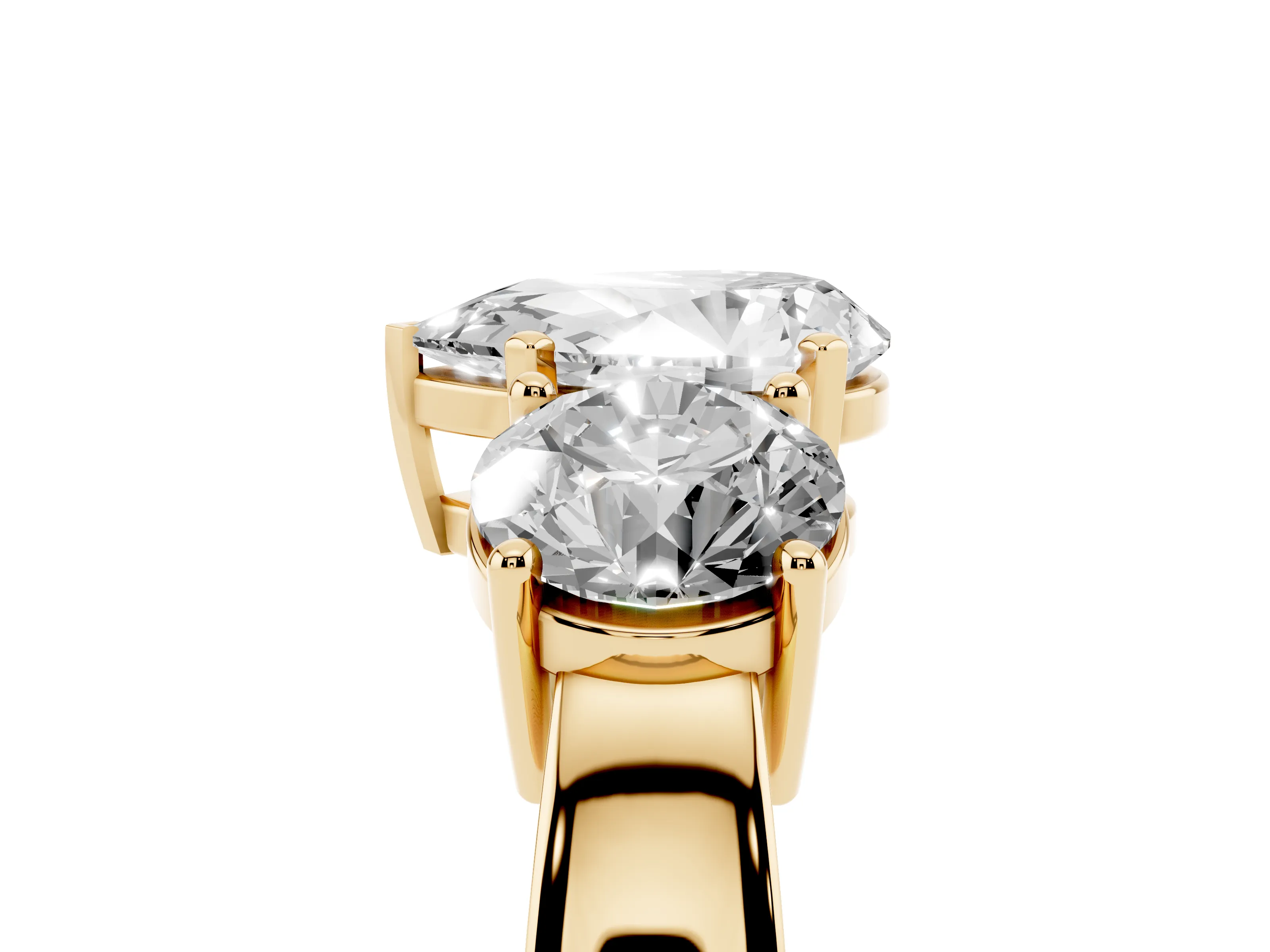 Pear Cut Diamond Three-Stone Ring Set in Yellow gold with Round Side Stones and Classic Band