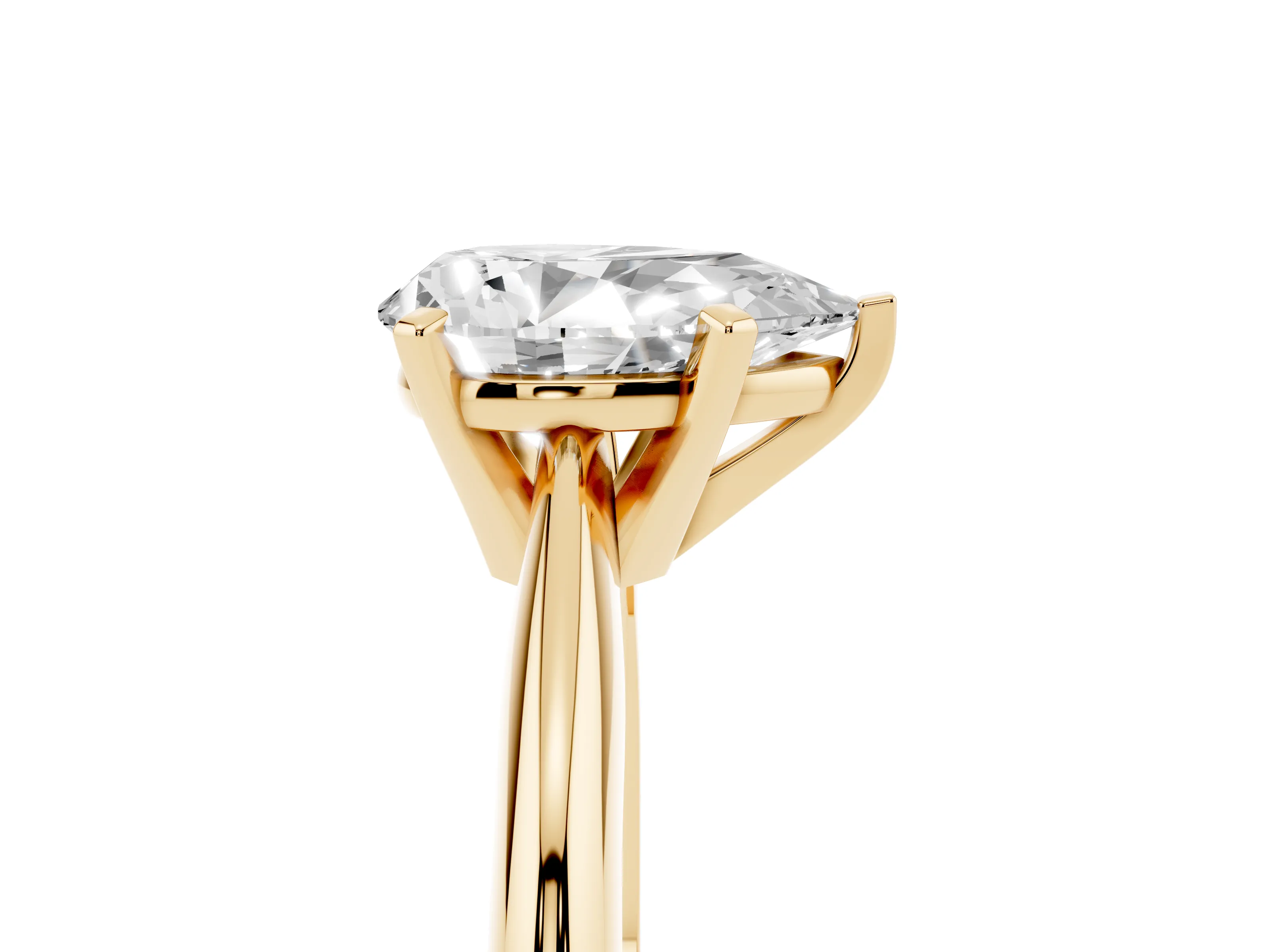 Pear Cut Diamond Solitaire Ring Set in Yellow gold with Prong Setting on a Plain Round Band