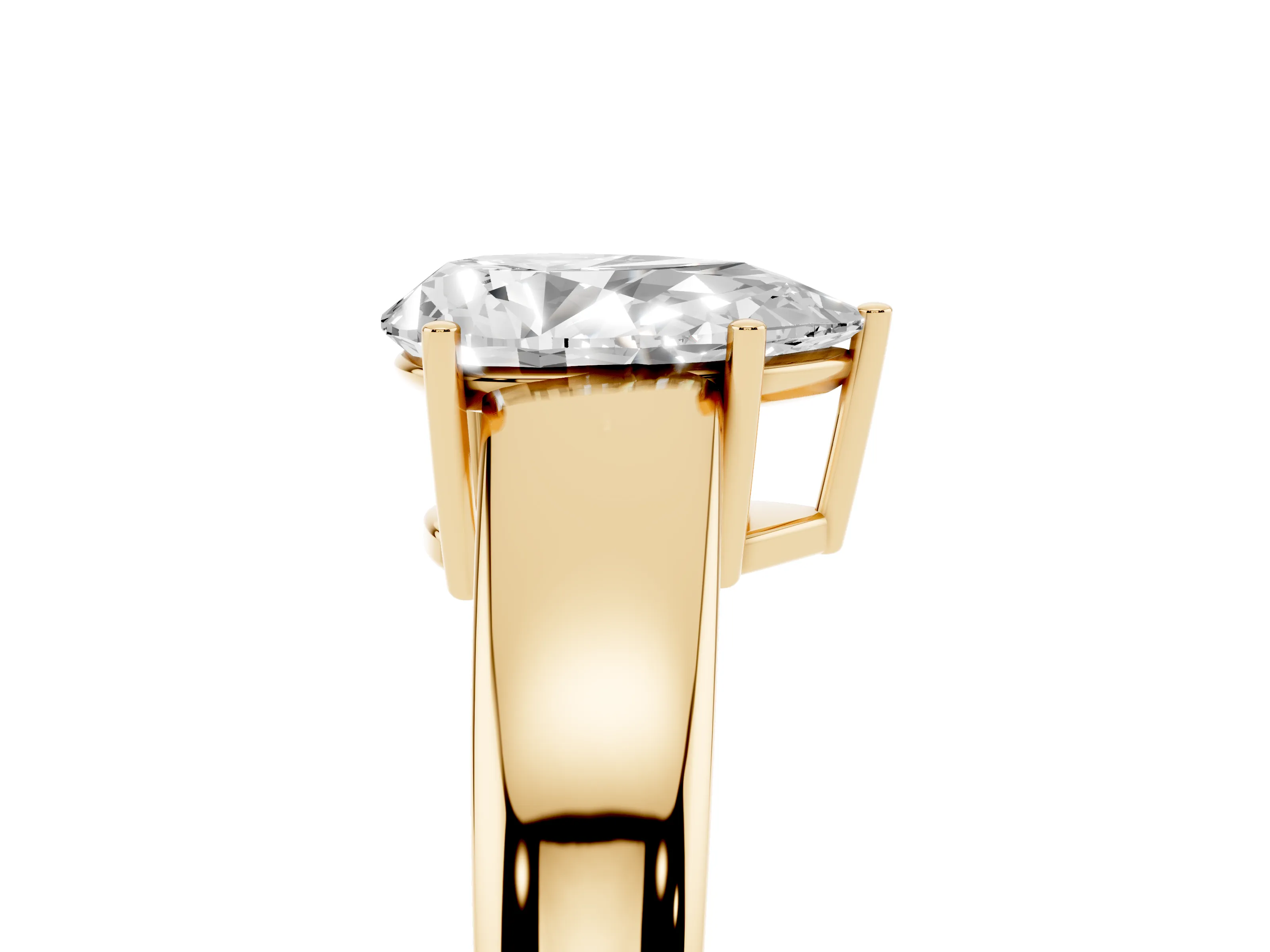 Pear Cut Diamond Solitaire Ring Set in Yellow gold with Tapered Band and Prong Setting