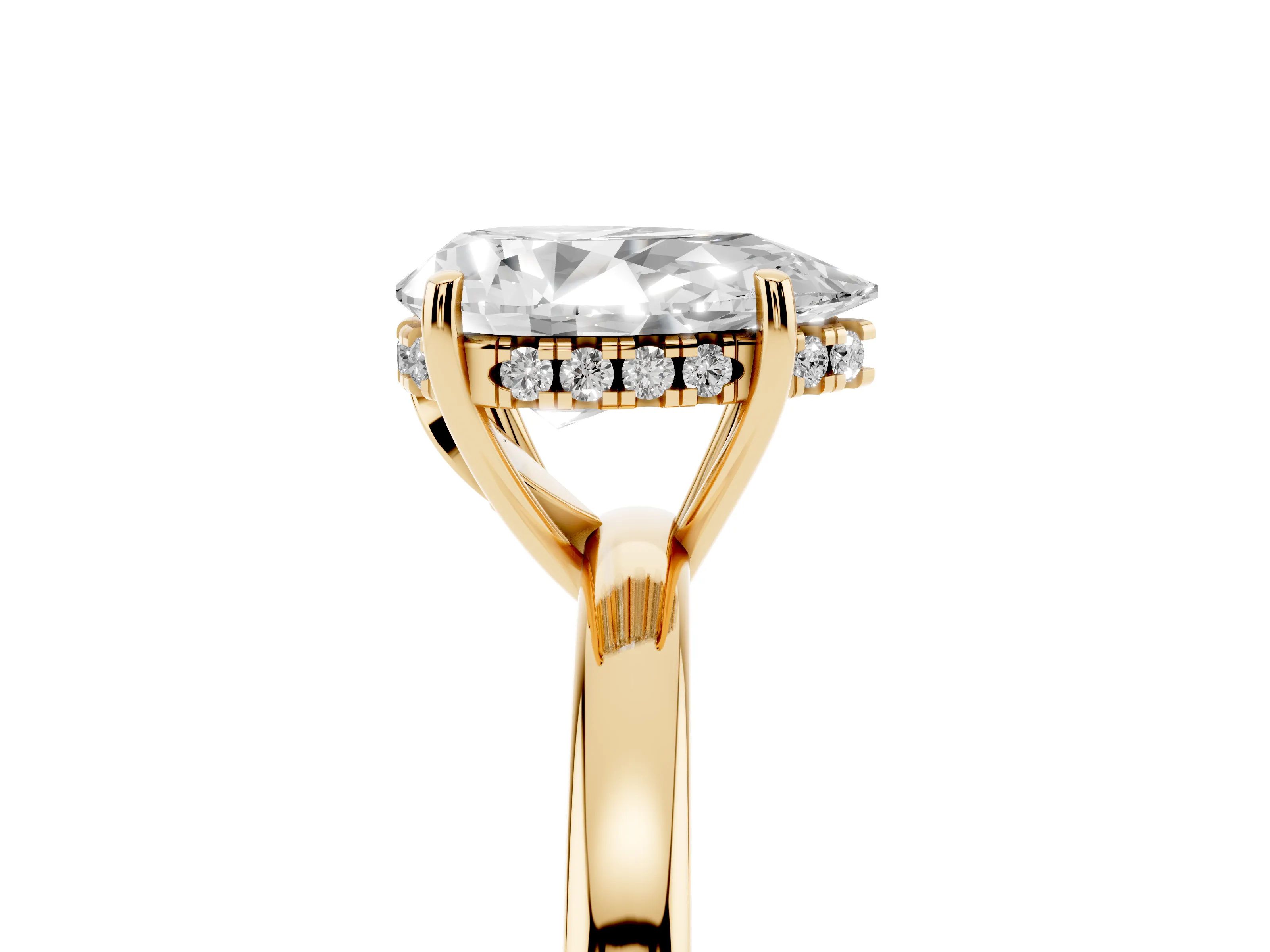 Pear Cut Diamond Solitaire Ring Set in Yellow gold with Plain Band and Prong Setting