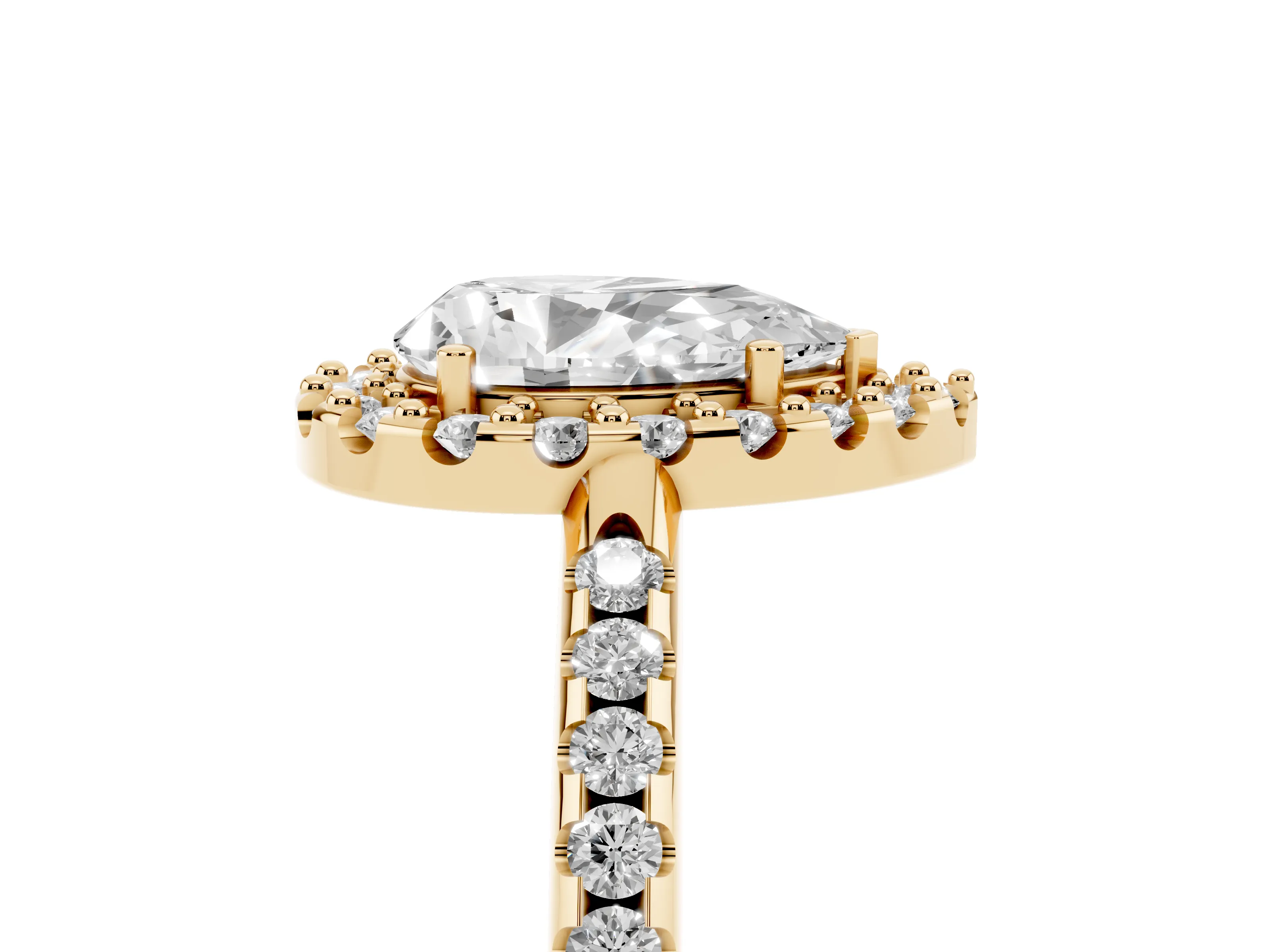 Pear Cut Diamond Pavé Halo Ring Set in Yellow gold with Prong Setting