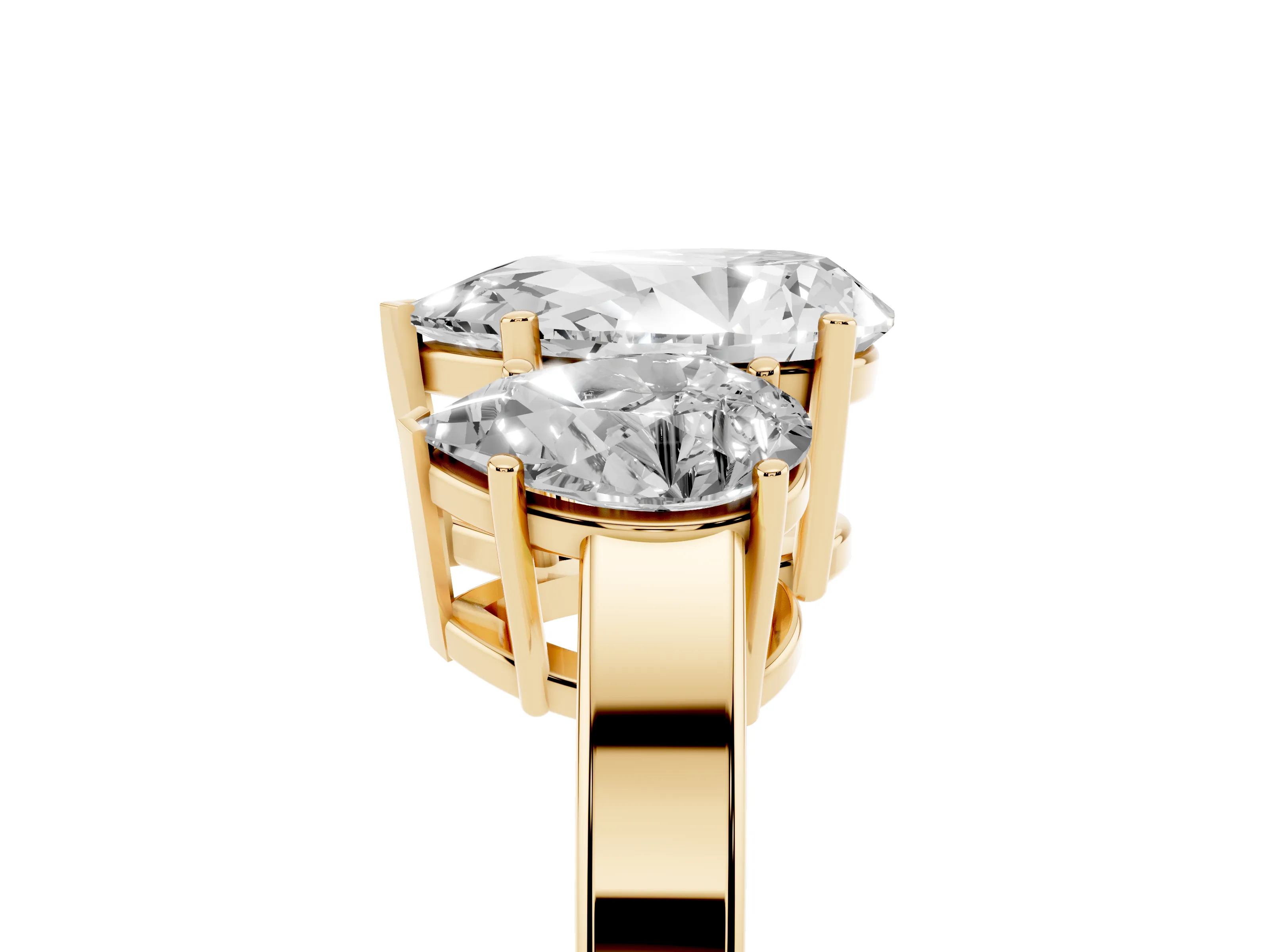 Pear Cut Diamond Three-Stone Engagement Ring Set in Yellow gold with Flat Band