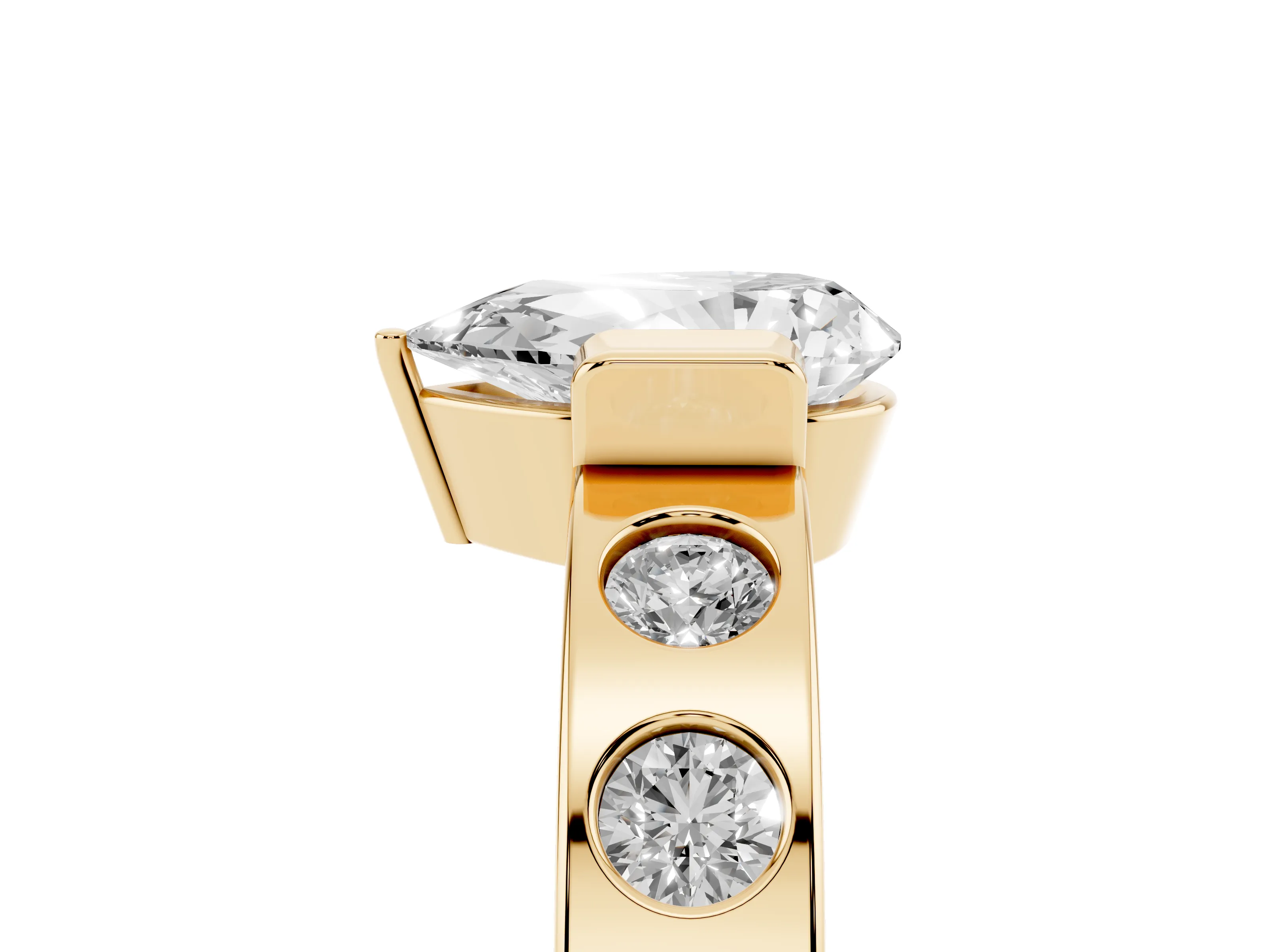 Pear Cut Diamond Channel-Set Band Ring Set in Yellow gold with Bezel Prong Setting