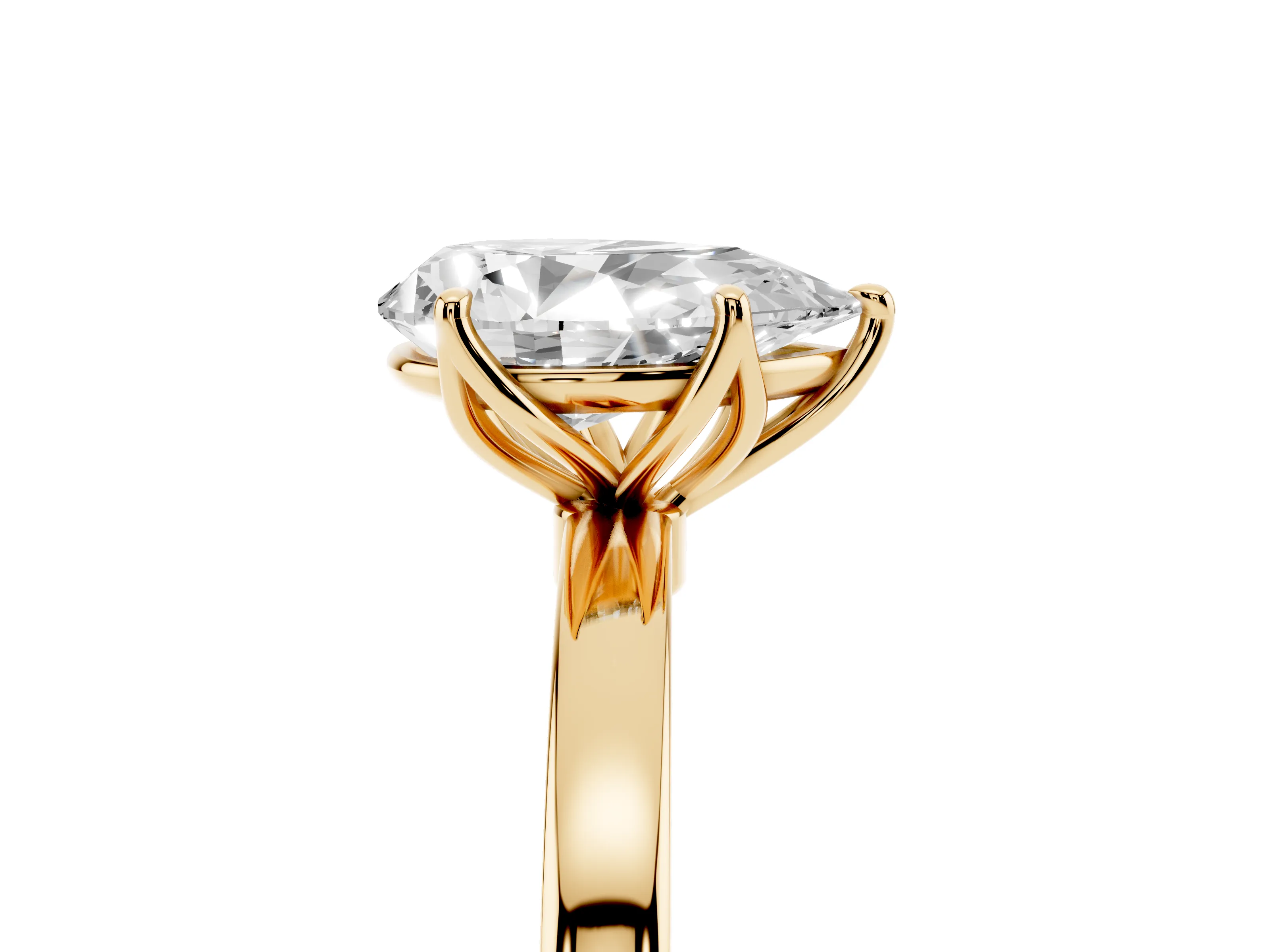 Pear Cut Diamond Solitaire Ring Set in Yellow gold with Prong Setting and Thin Polished Band