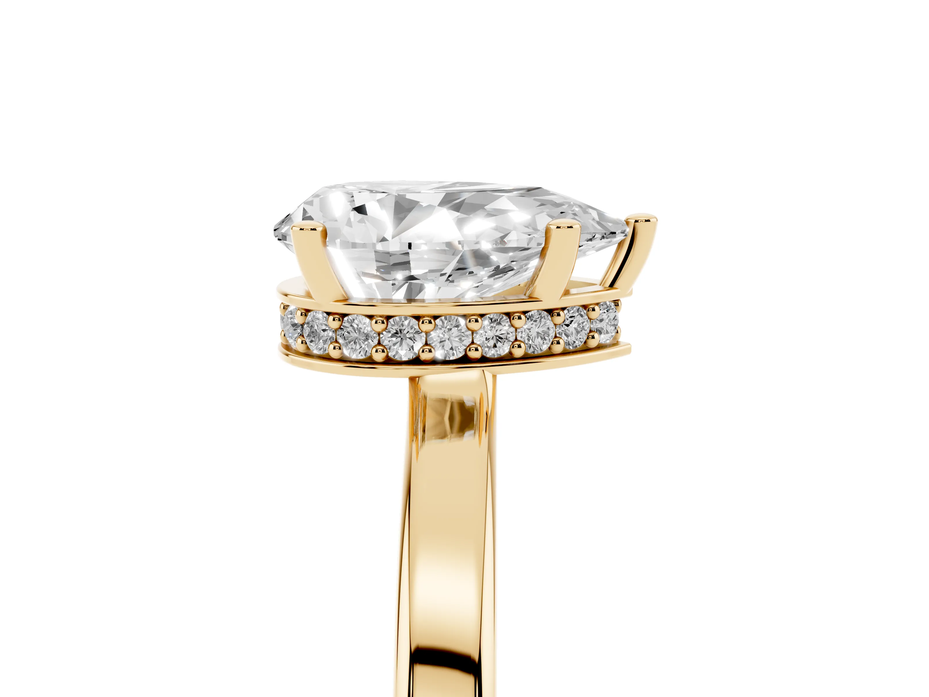 Pear Cut Diamond Solitaire Engagement Ring Set in Yellow gold with Prong Setting on a Plain Band