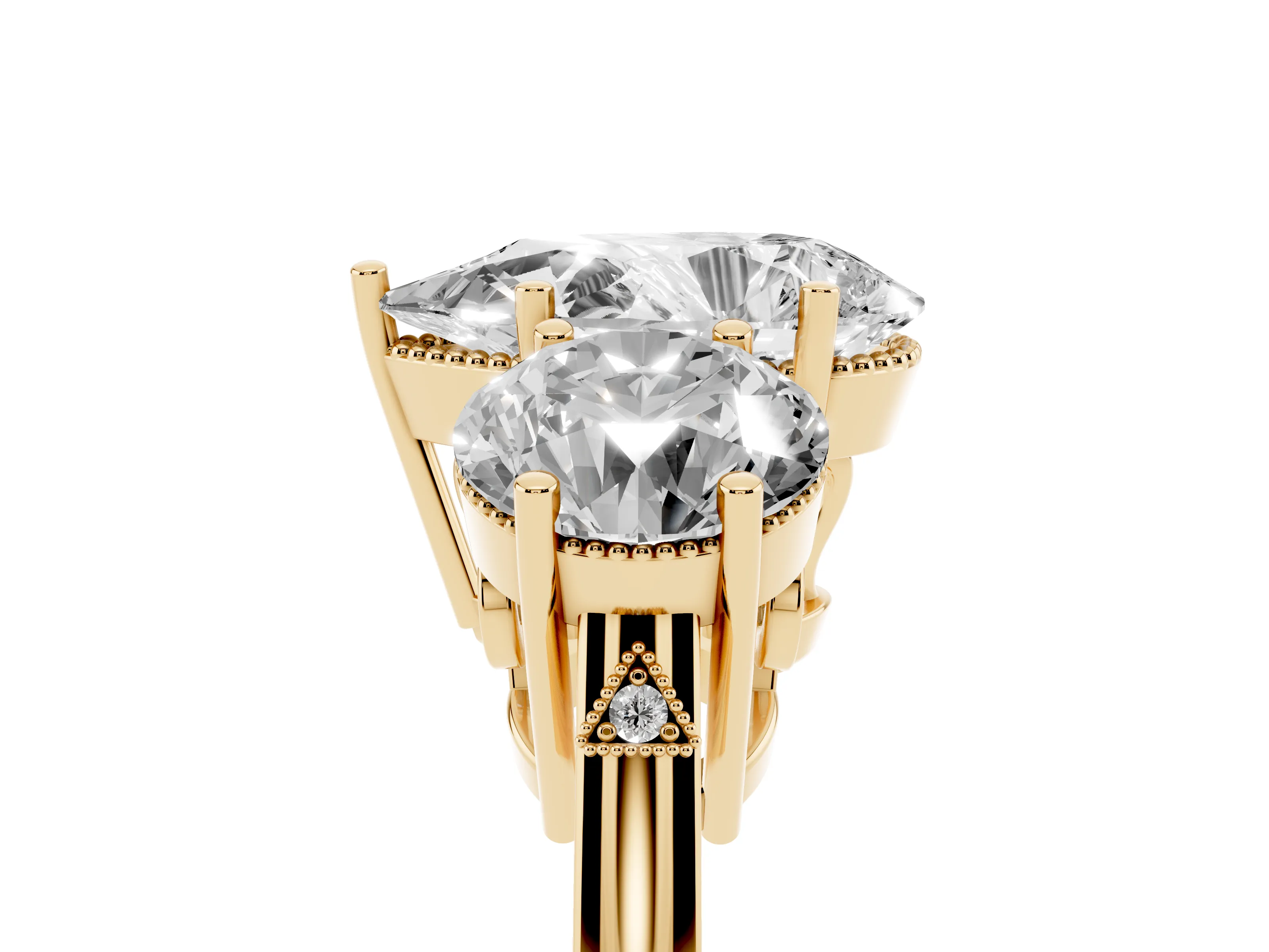 Pear Cut Diamond Three-Stone Engagement Ring Set in Yellow gold with Polished Band