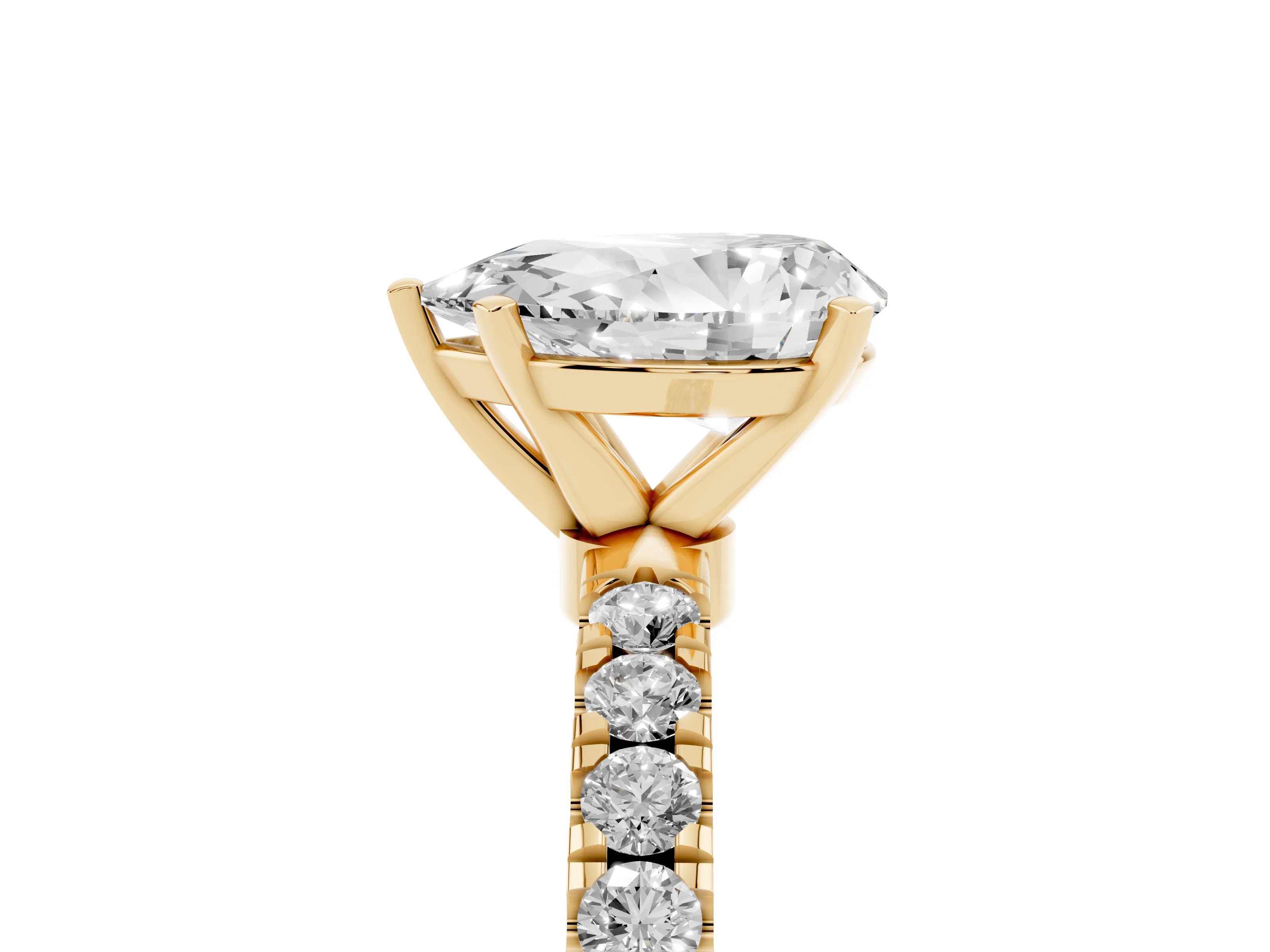 Pear Cut Diamond Solitaire Ring Set in Yellow gold with Pavé Accents and Prong Setting