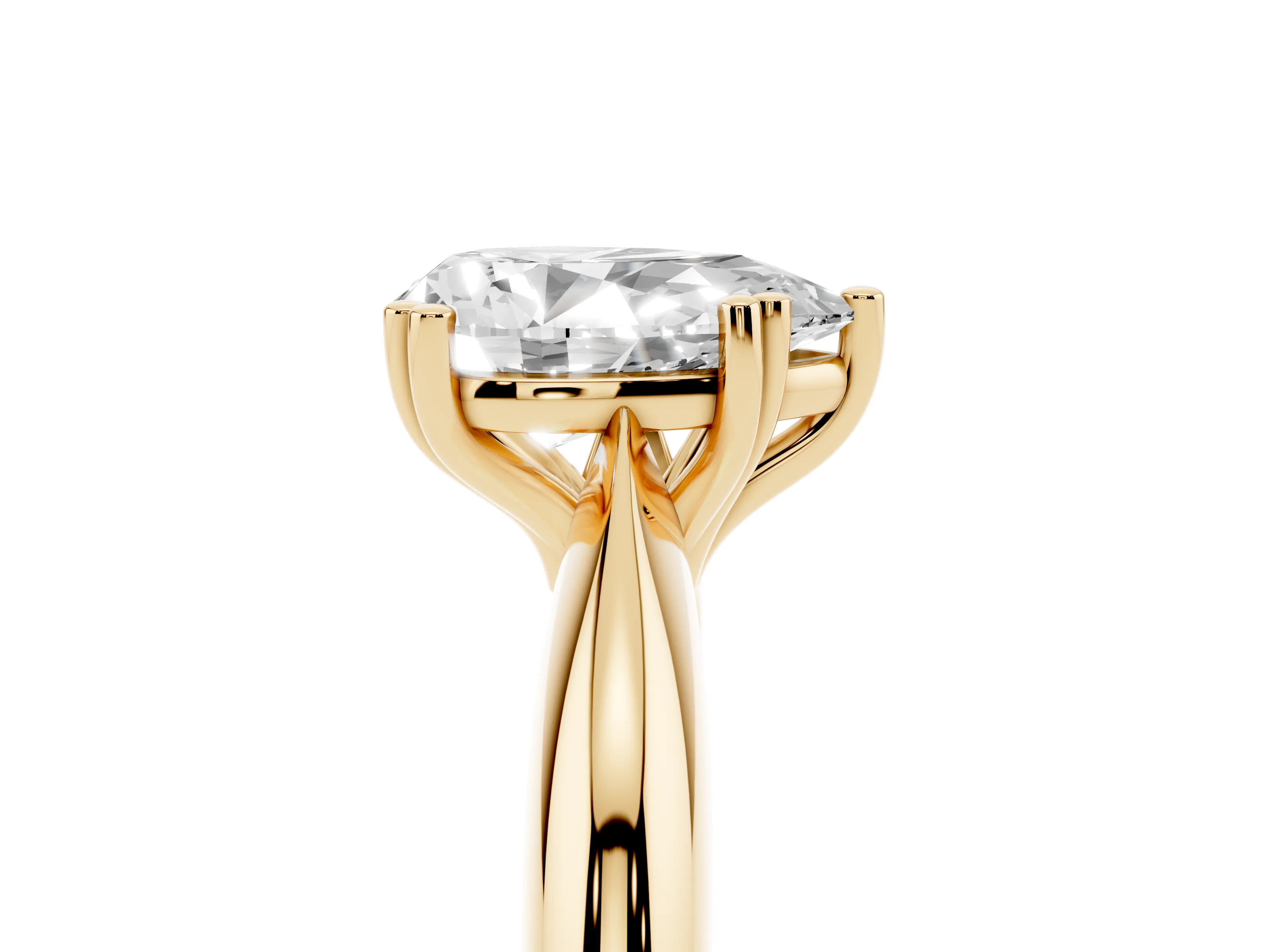 Pear Cut Diamond Solitaire Engagement Ring Set in Yellow gold with Tapered Band and Prong Setting