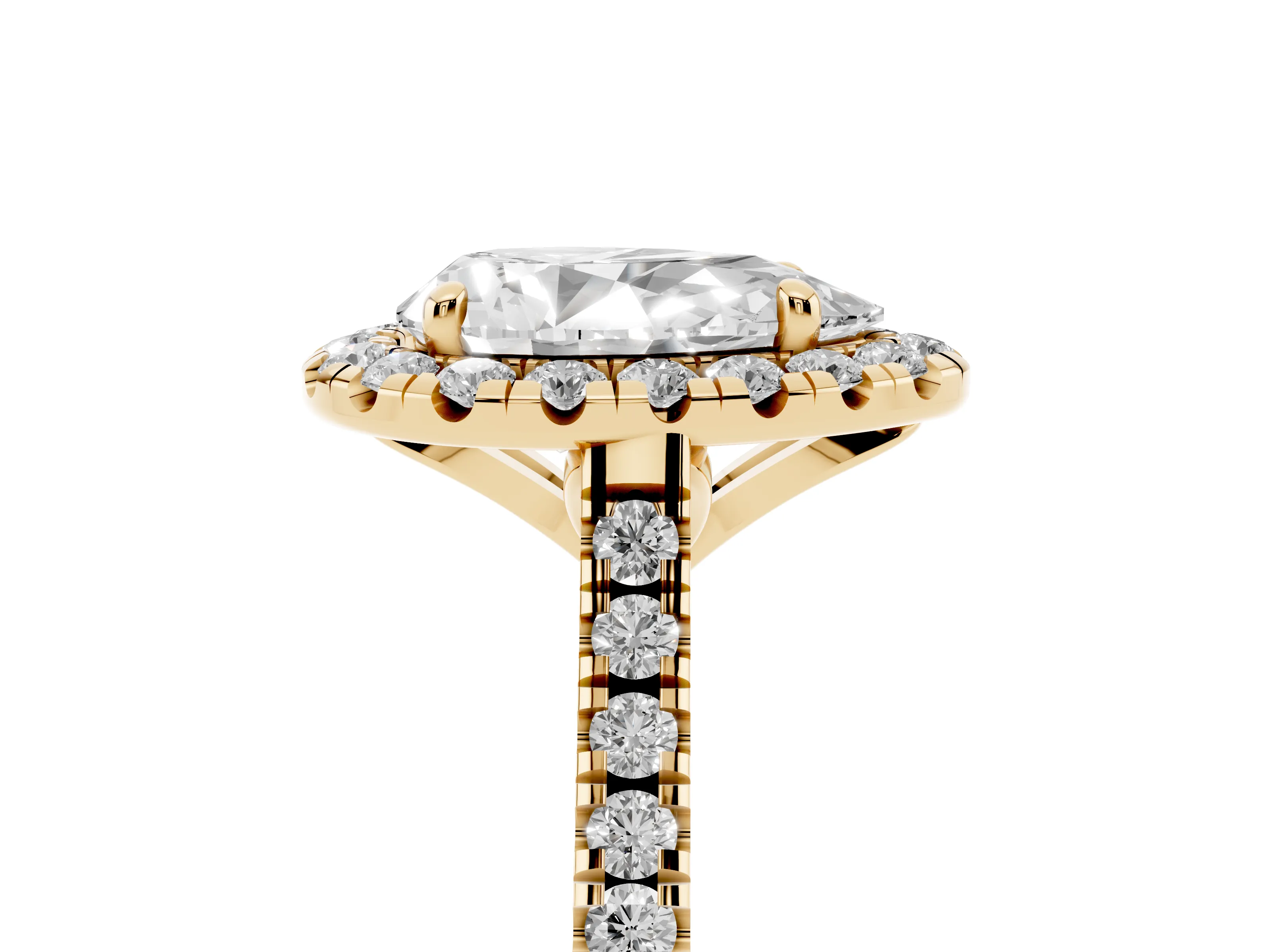 Pear Cut Diamond Cushion Halo Ring Set in Yellow gold with Pavé Band