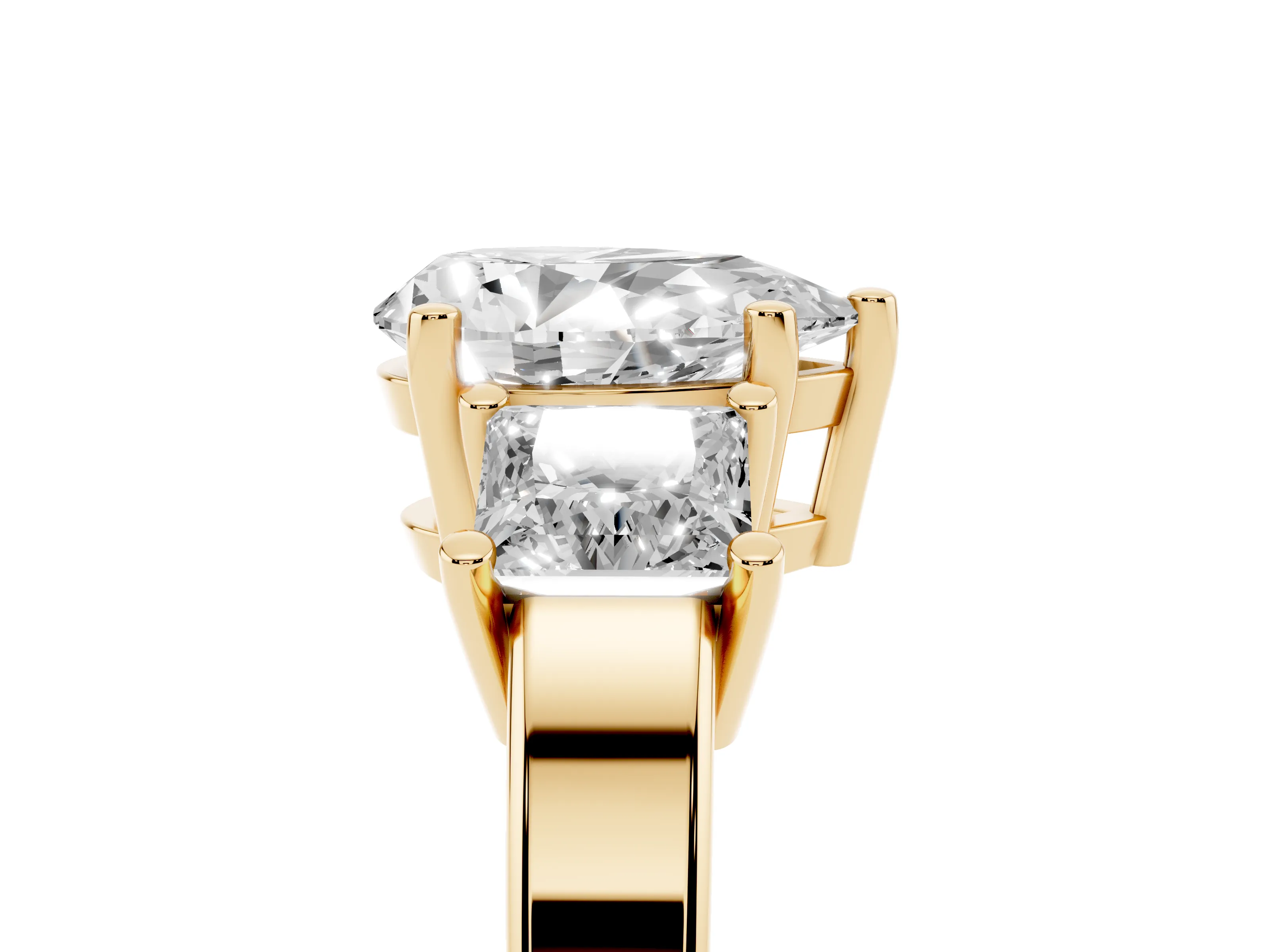 Three-Stone Pear Cut Diamond Solitaire Ring Set in Yellow gold with Prong Setting