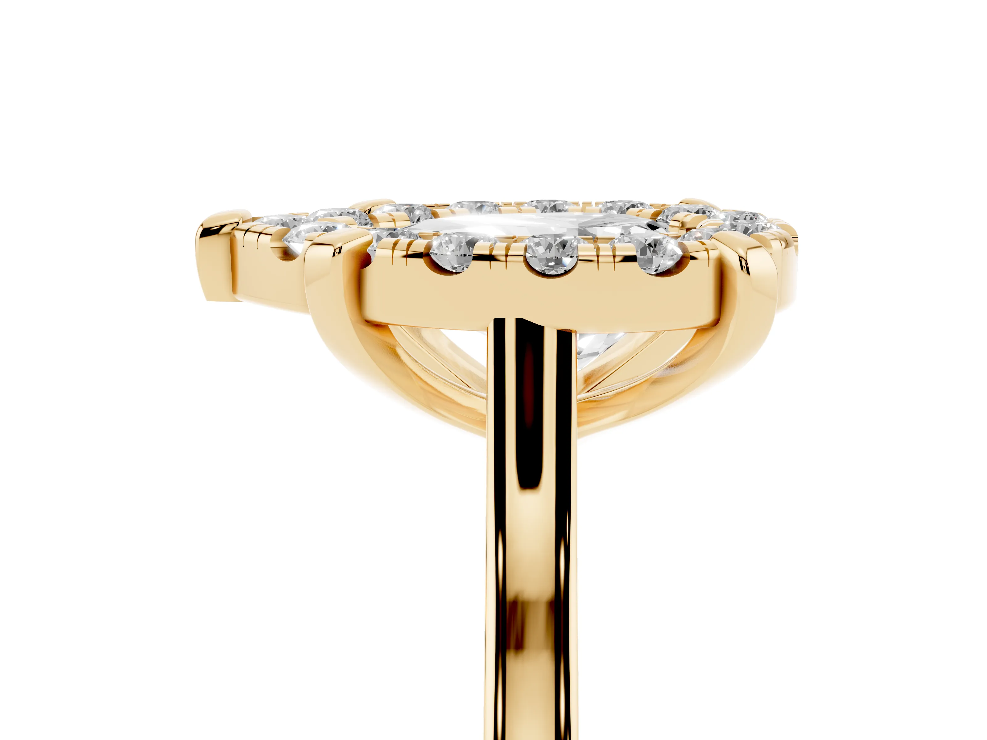 Pear Cut Diamond Cluster Halo Solitaire Ring Set in Yellow gold with Prong Setting