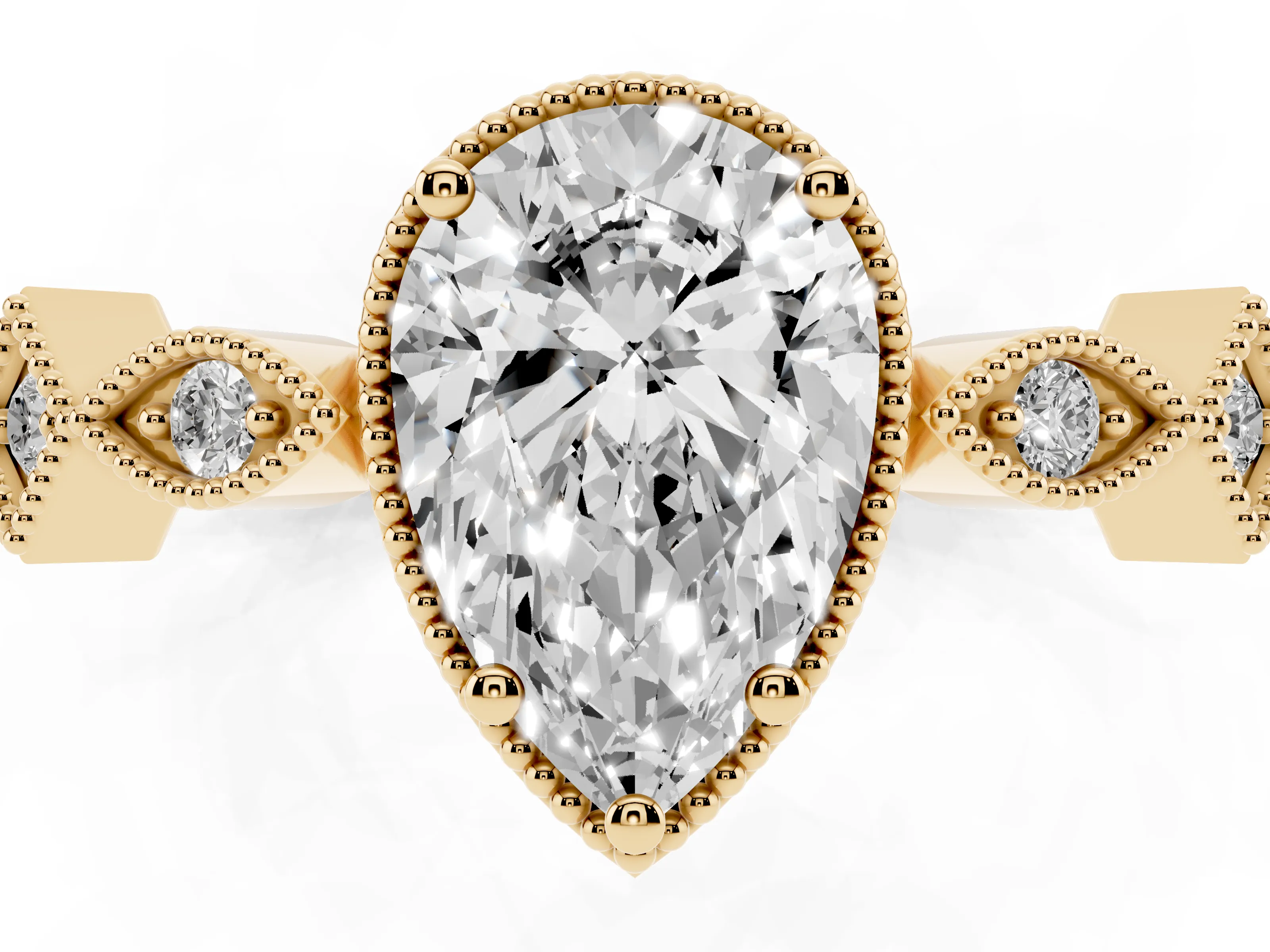Pear Cut Diamond Milgrain Marquise Twist Band Ring Set in Yellow gold with Prong Setting