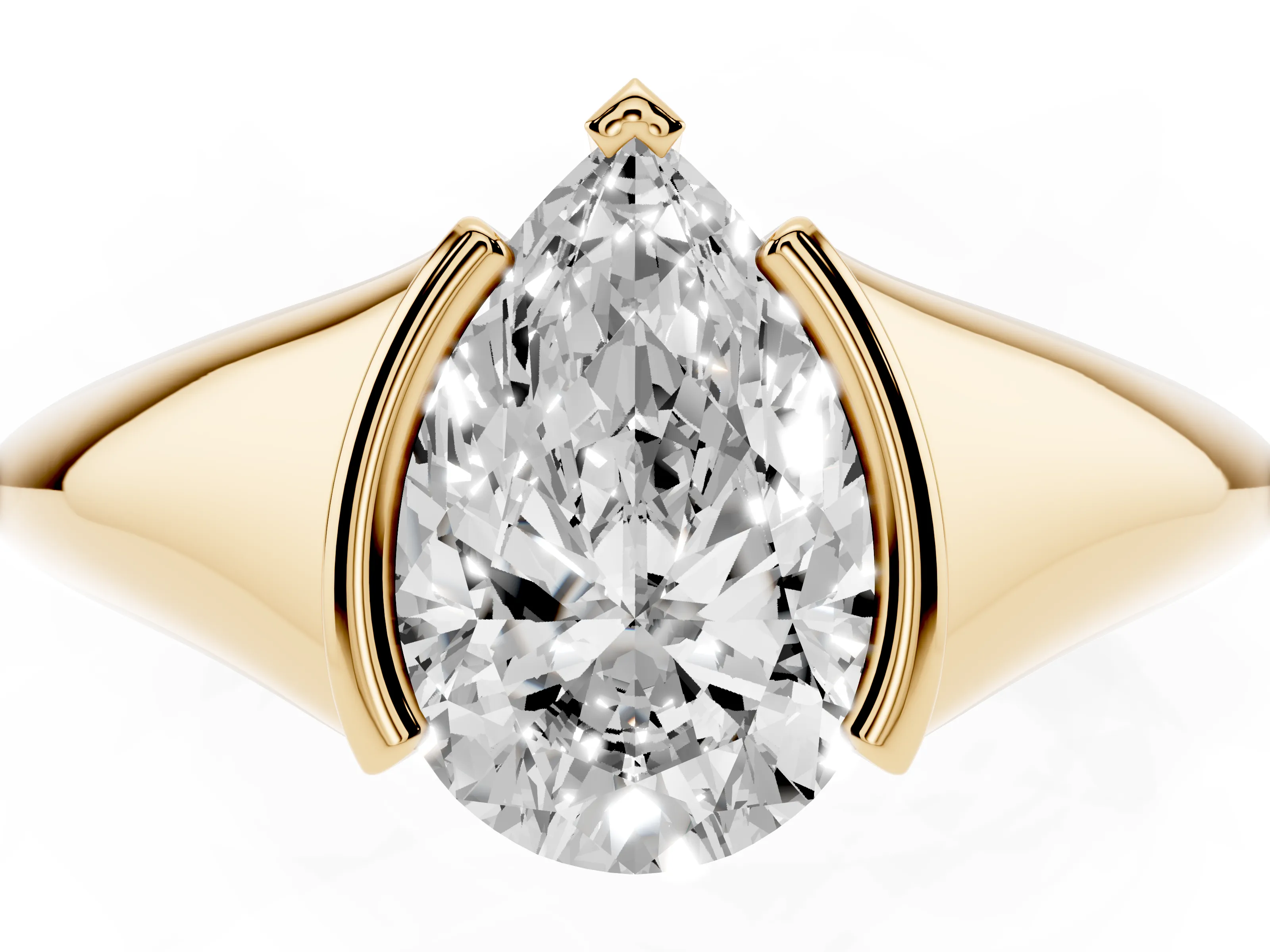 Pear Cut Diamond Solitaire Tension Set Ring Set in Yellow gold