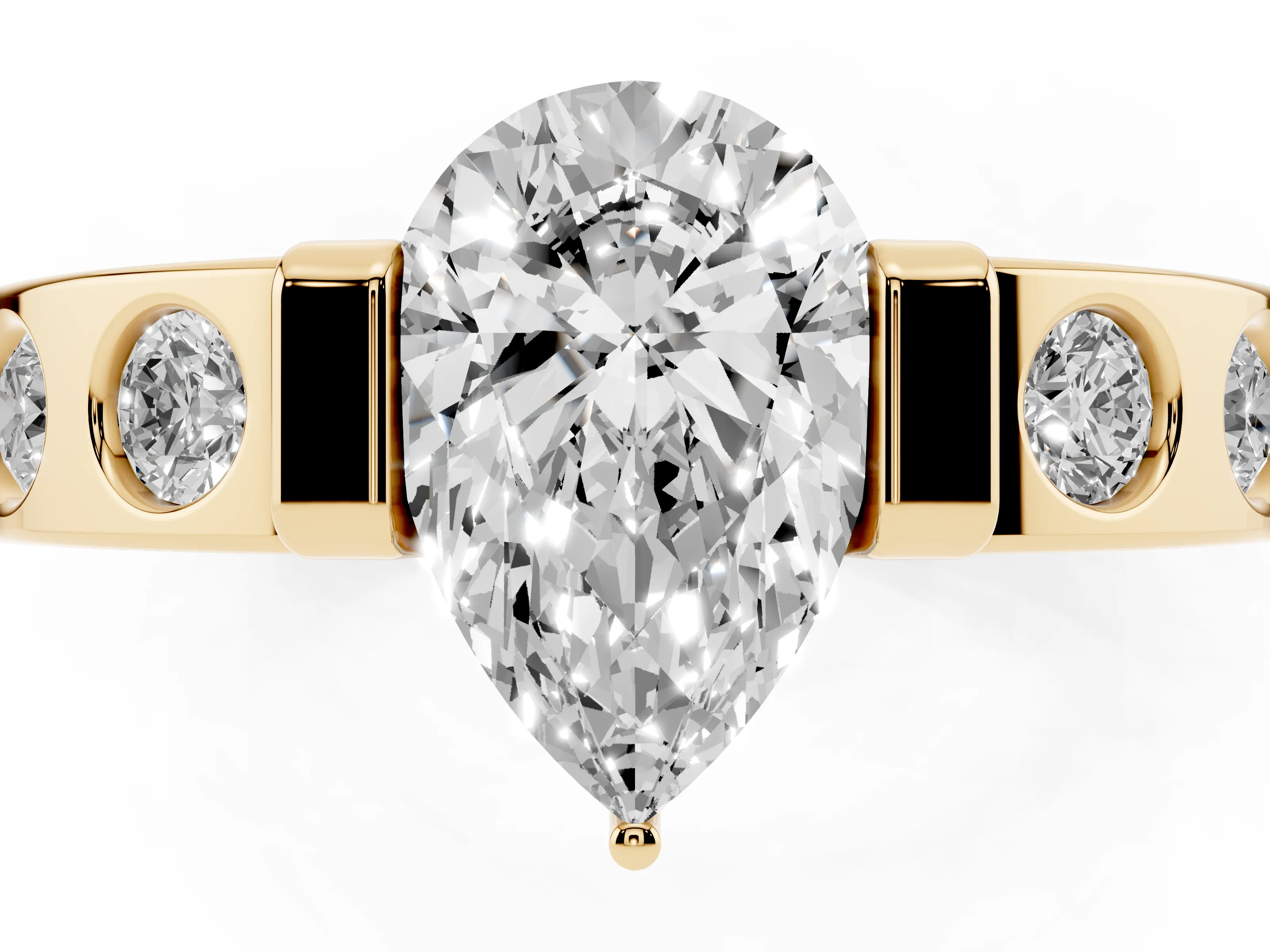 Pear Cut Diamond Channel-Set Band Ring Set in Yellow gold with Bezel Prong Setting