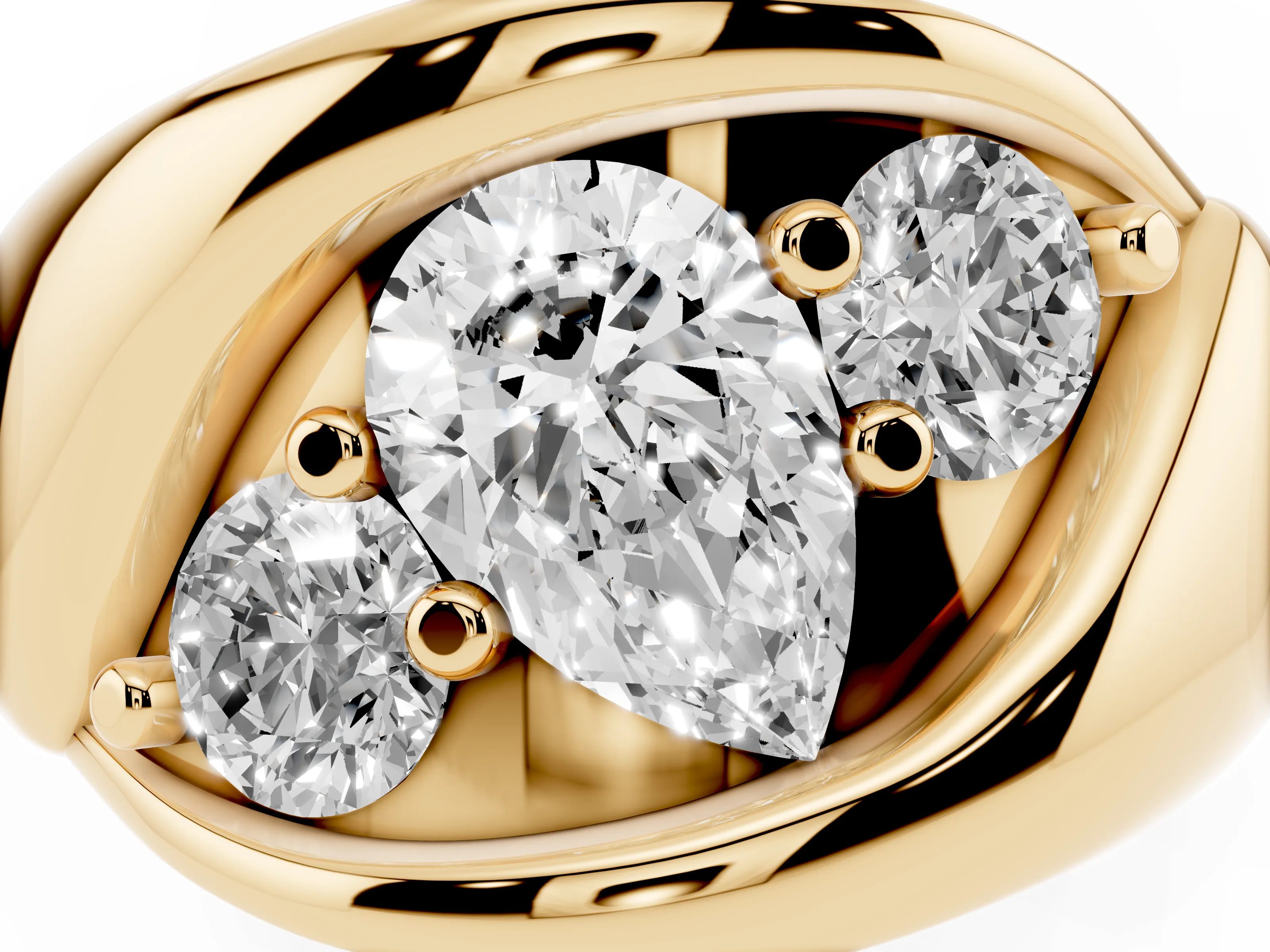 Pear Cut Diamond Channel-Set Crossover Ring Set in Yellow gold