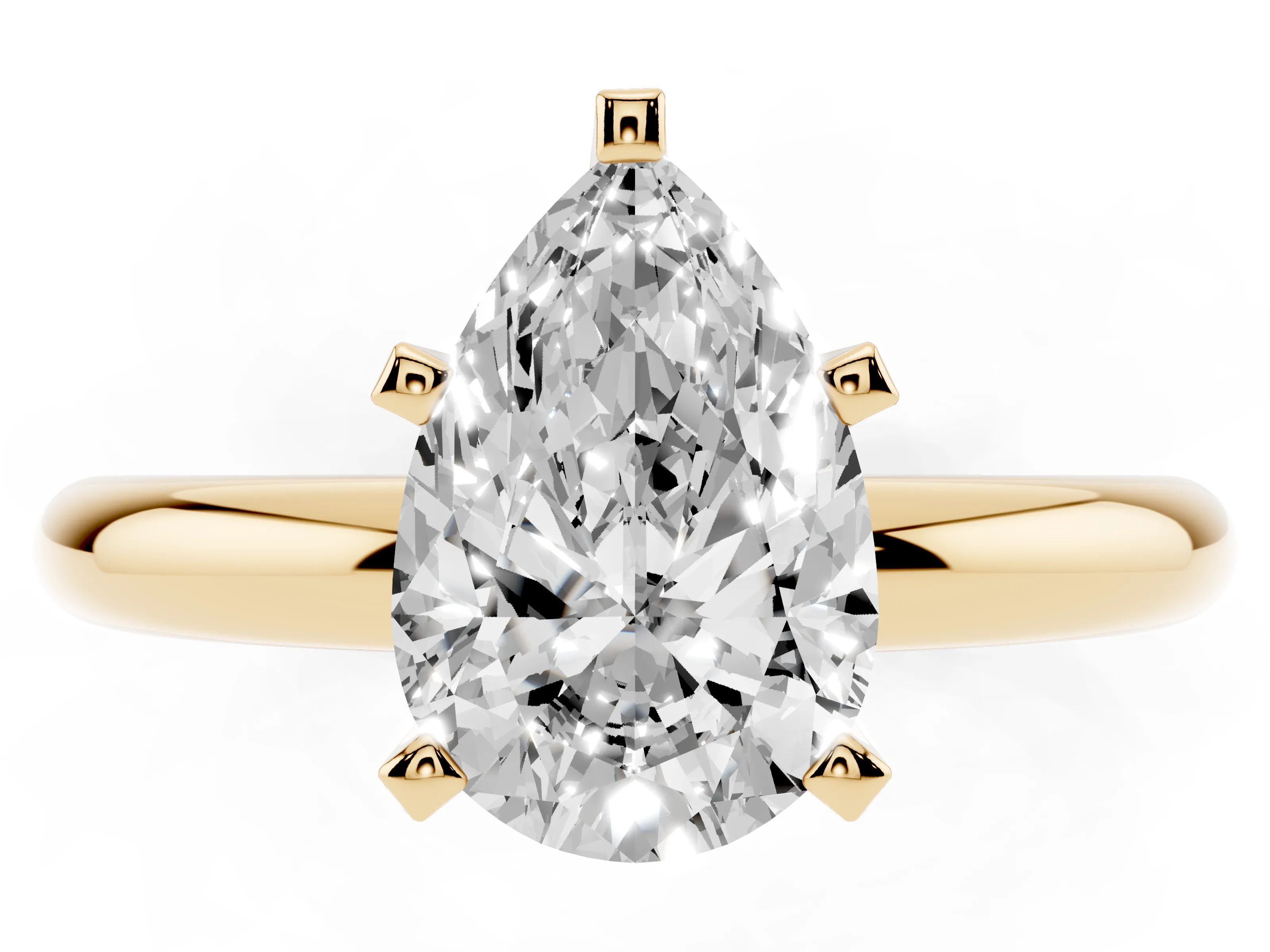 Pear Cut Diamond Solitaire Engagement Ring Set in Yellow gold with Round Band and Prong Setting
